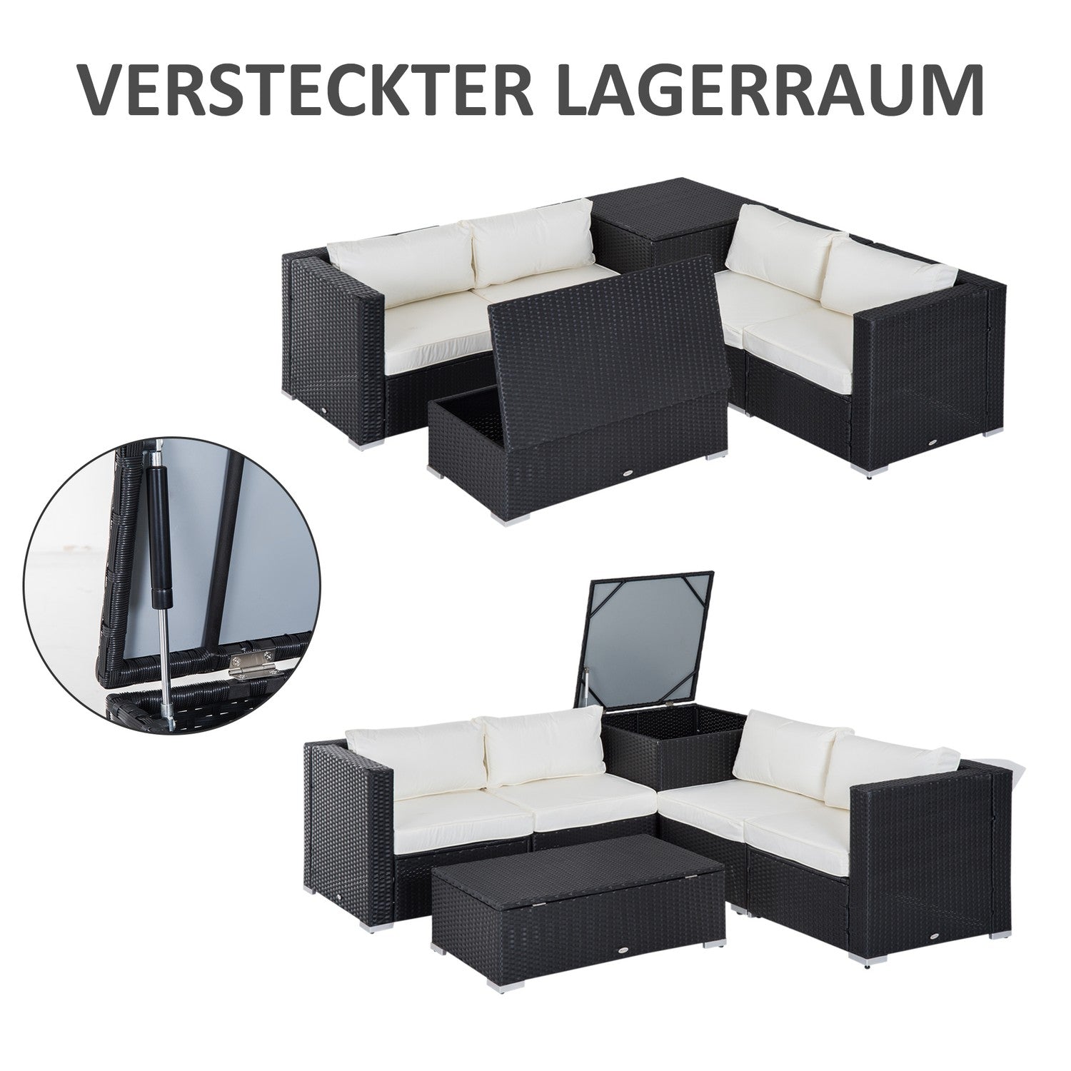 Trädgårdsmöbler i polyrattan för 4 med förvaringsbord