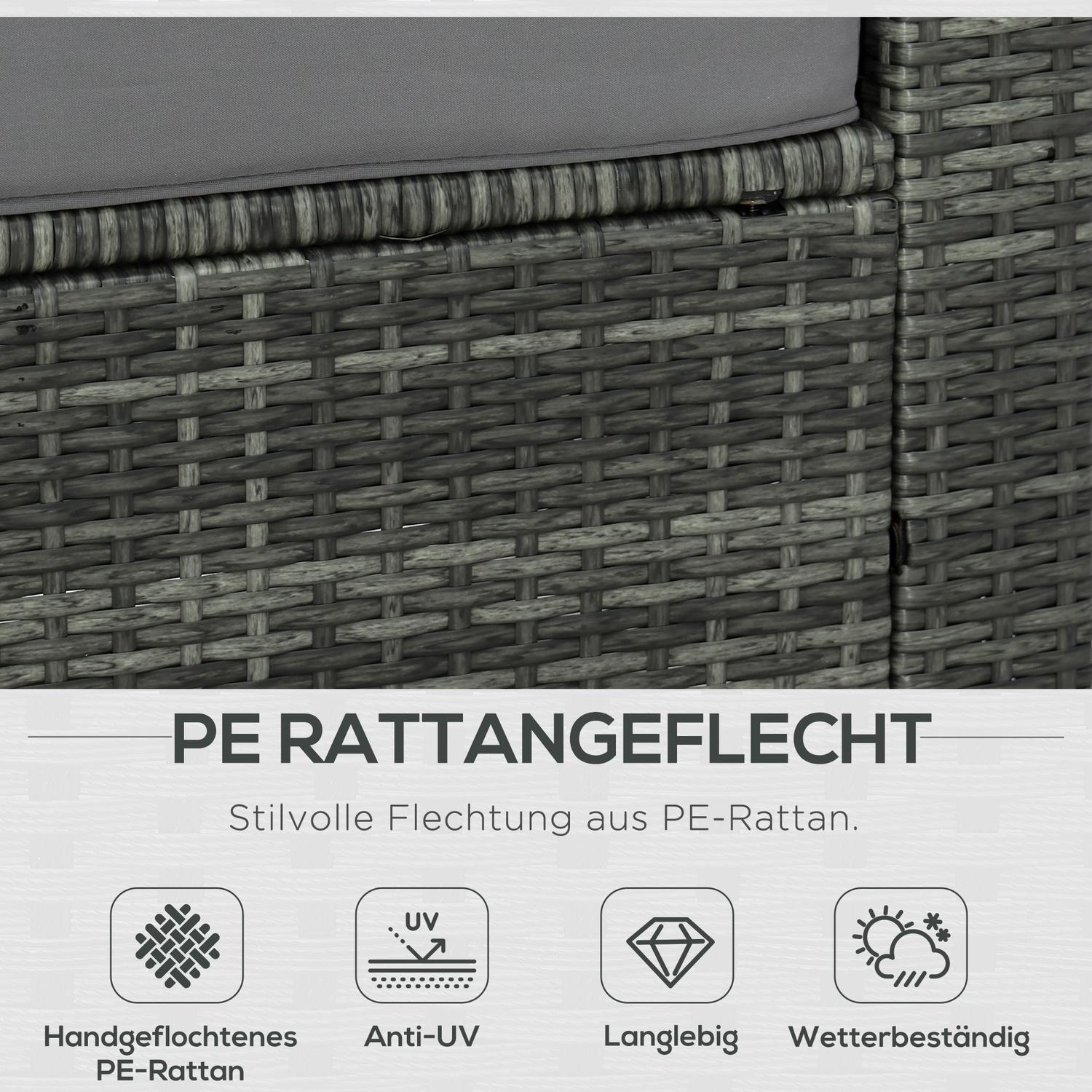 Trädgårdsmöbler i polyrattan med fotpall, grå