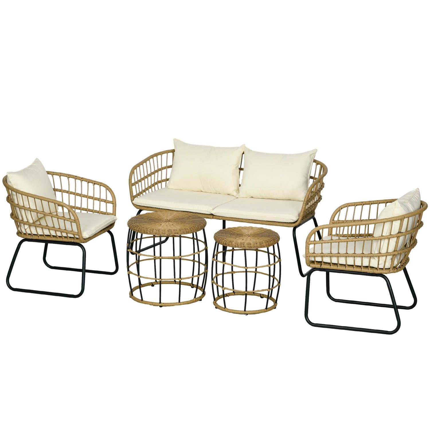 Trädgårdsmöbler i rotting, dämpad, 5-delad beige