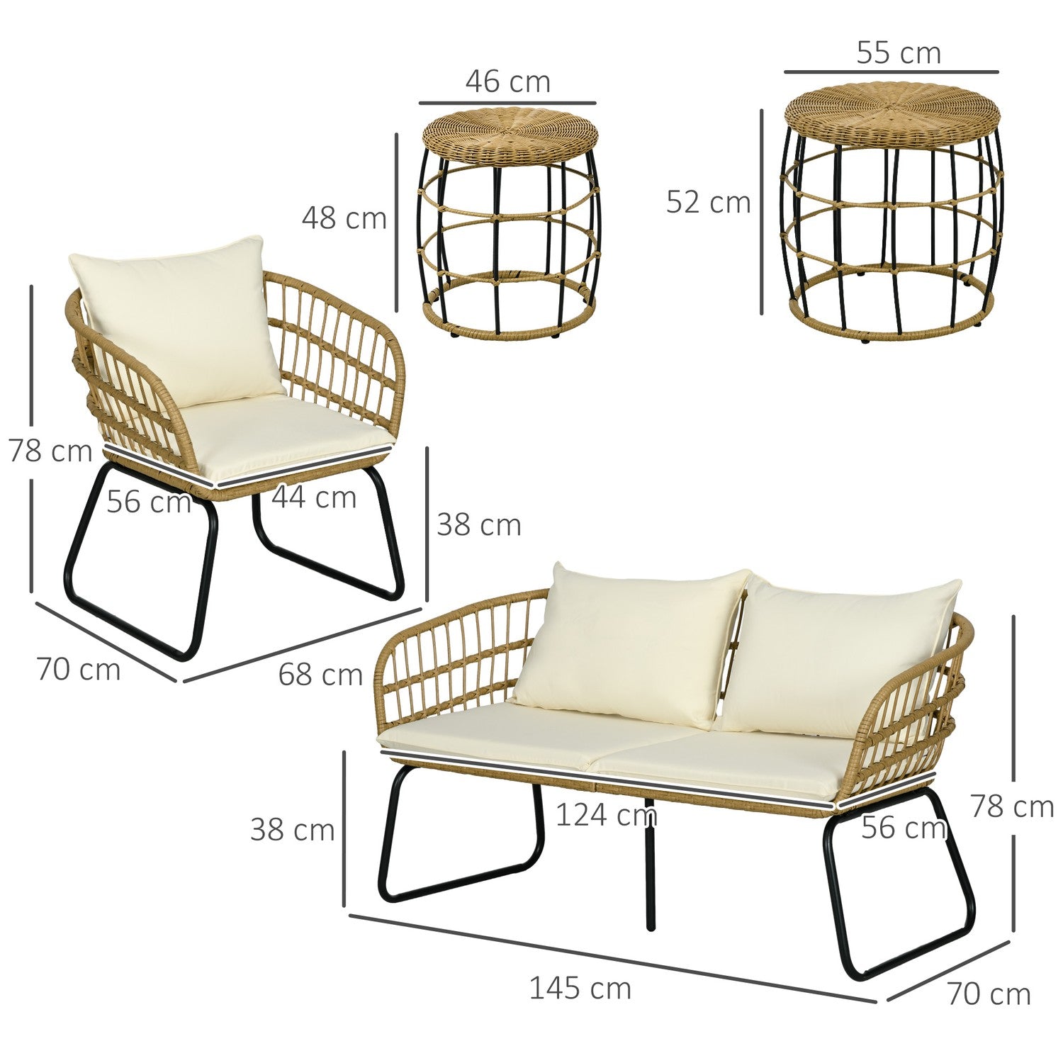 Trädgårdsmöbler i rotting, dämpad, 5-delad beige