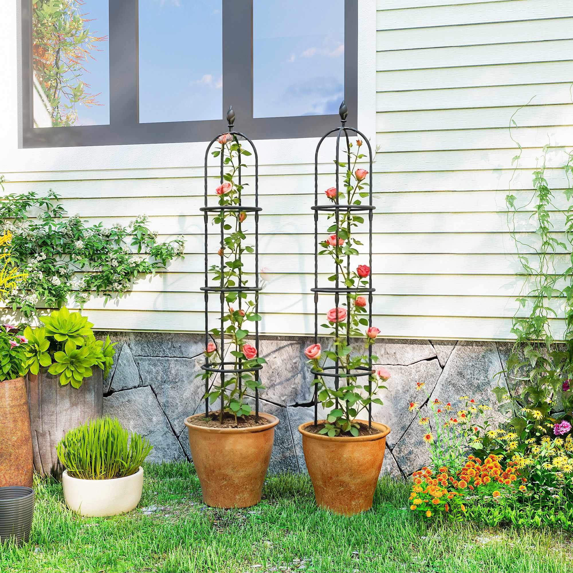 Trädgårdsobelisk spaljéset, 174 cm stål, 2-pack