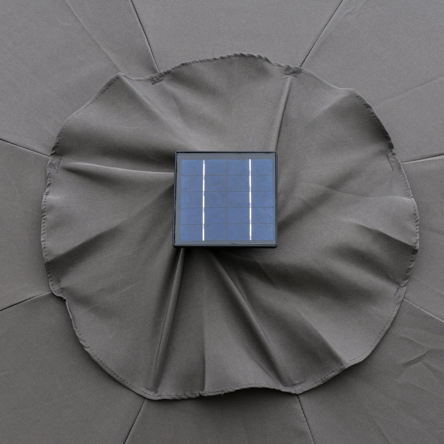 Trädgårdsparaply med Solar LED-ljus – mörkgrå, 270cm