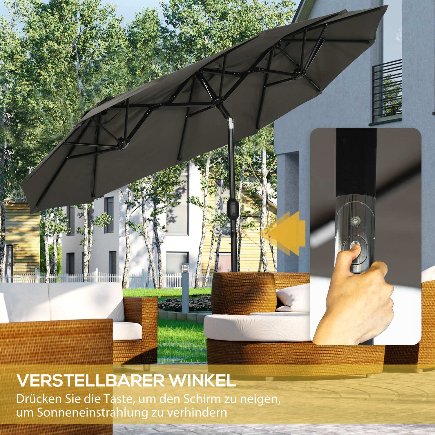 Trädgårdsparasoll – Justerbar lutning, 285x147cm, Grå