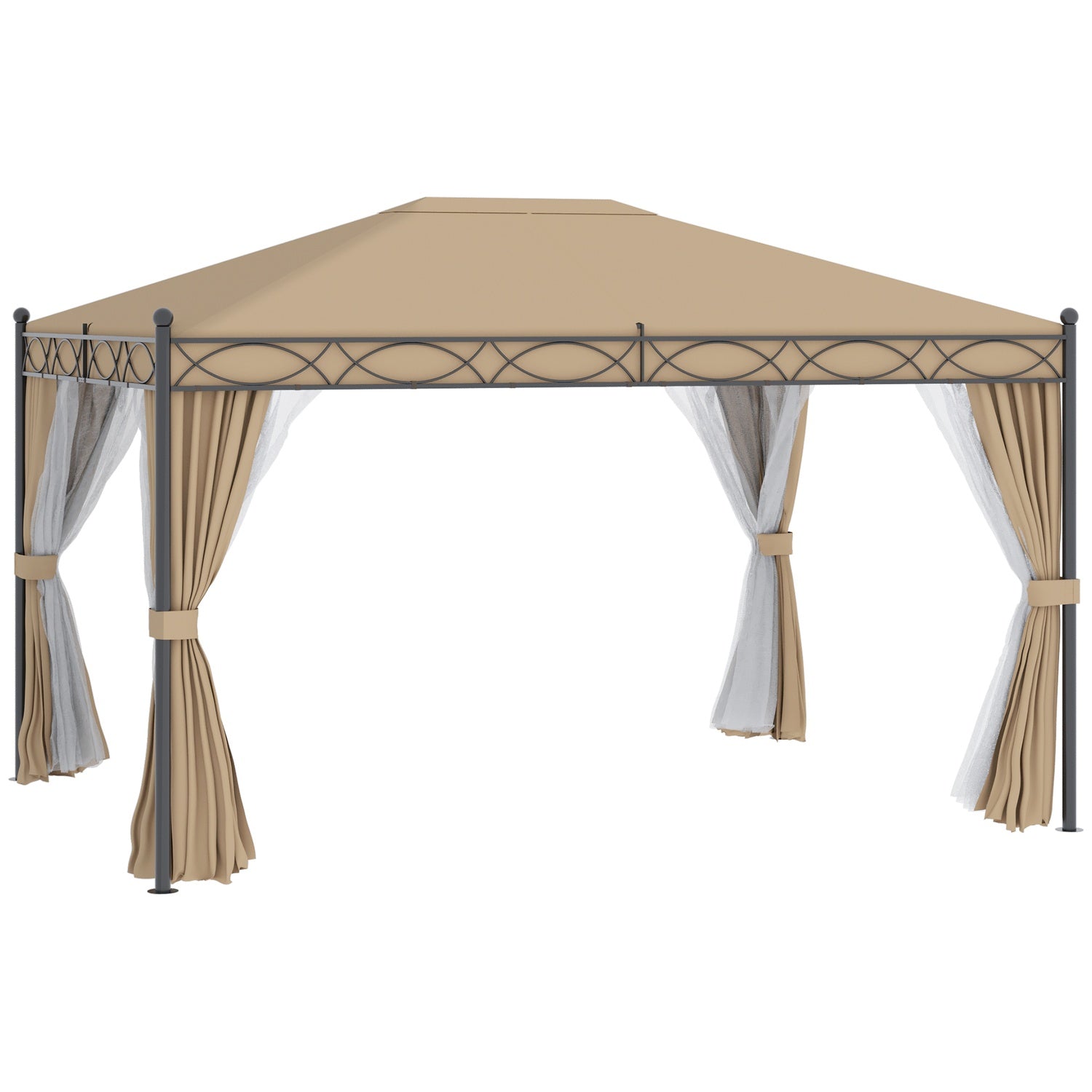 Trädgårdspaviljongtält med sidoväggar & myggnät, beige