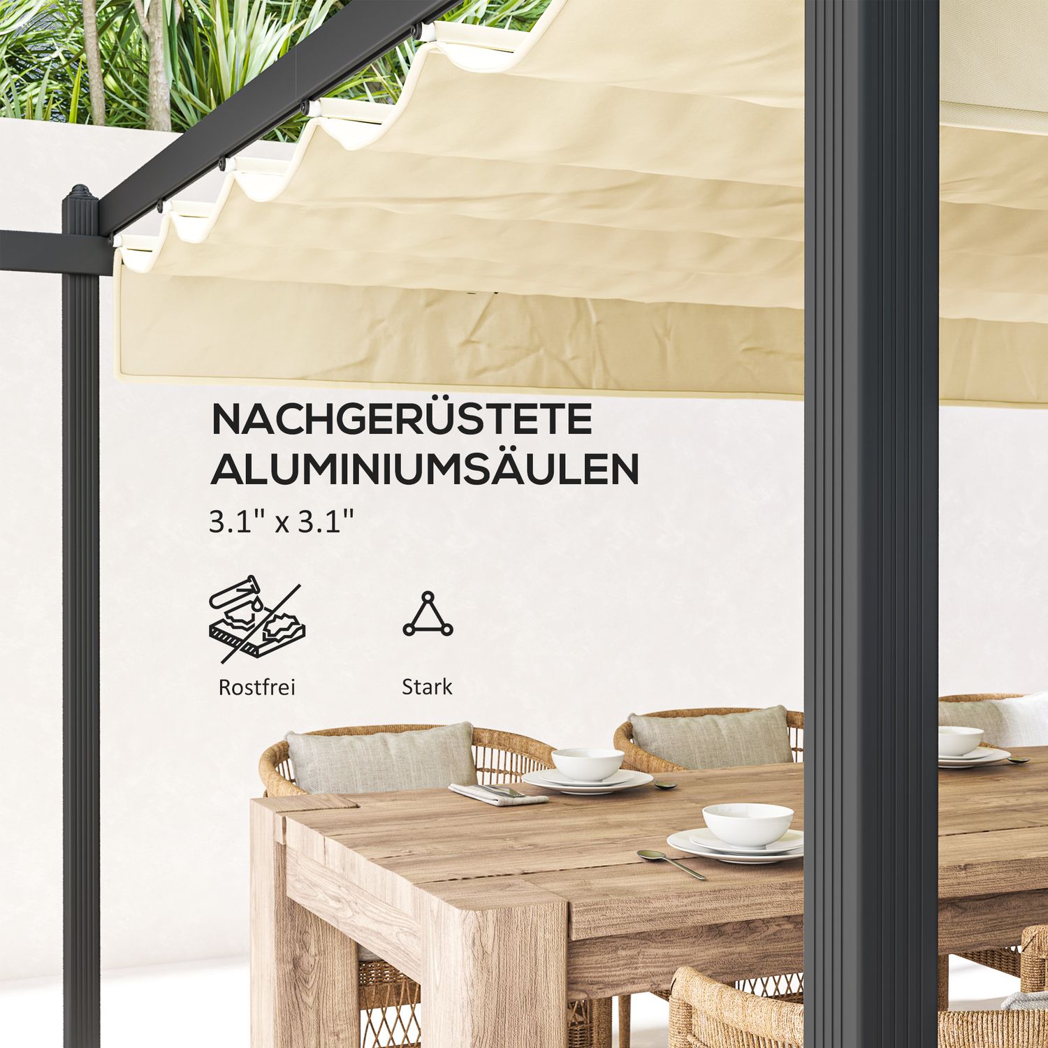 Hliníková zahradní pergola s nastavitelnou střechou, 4x4 m, béžová
