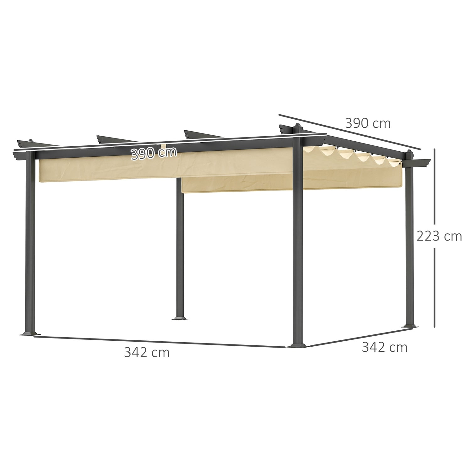 Hliníková zahradní pergola s nastavitelnou střechou, 4x4 m, béžová
