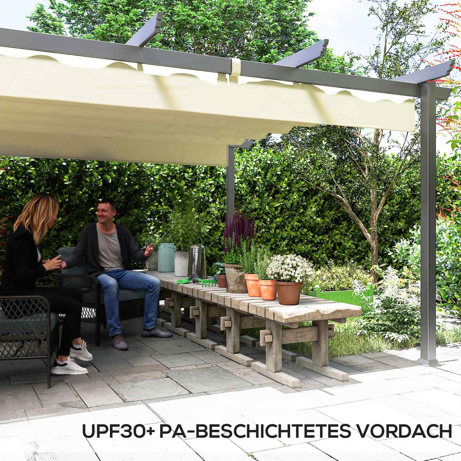 Hliníková zahradní pergola s nastavitelnou střechou, 4x4 m, béžová