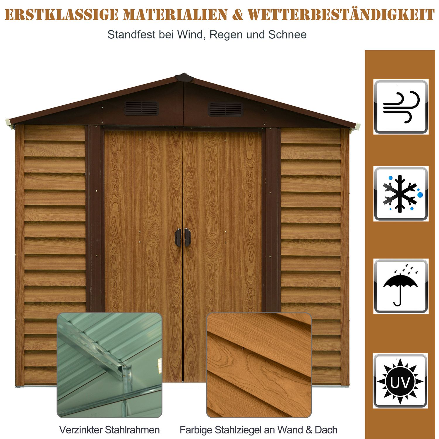 Trädgårdsredskapsbod utomhus, Wood Grain Look, 152x236x209 cm