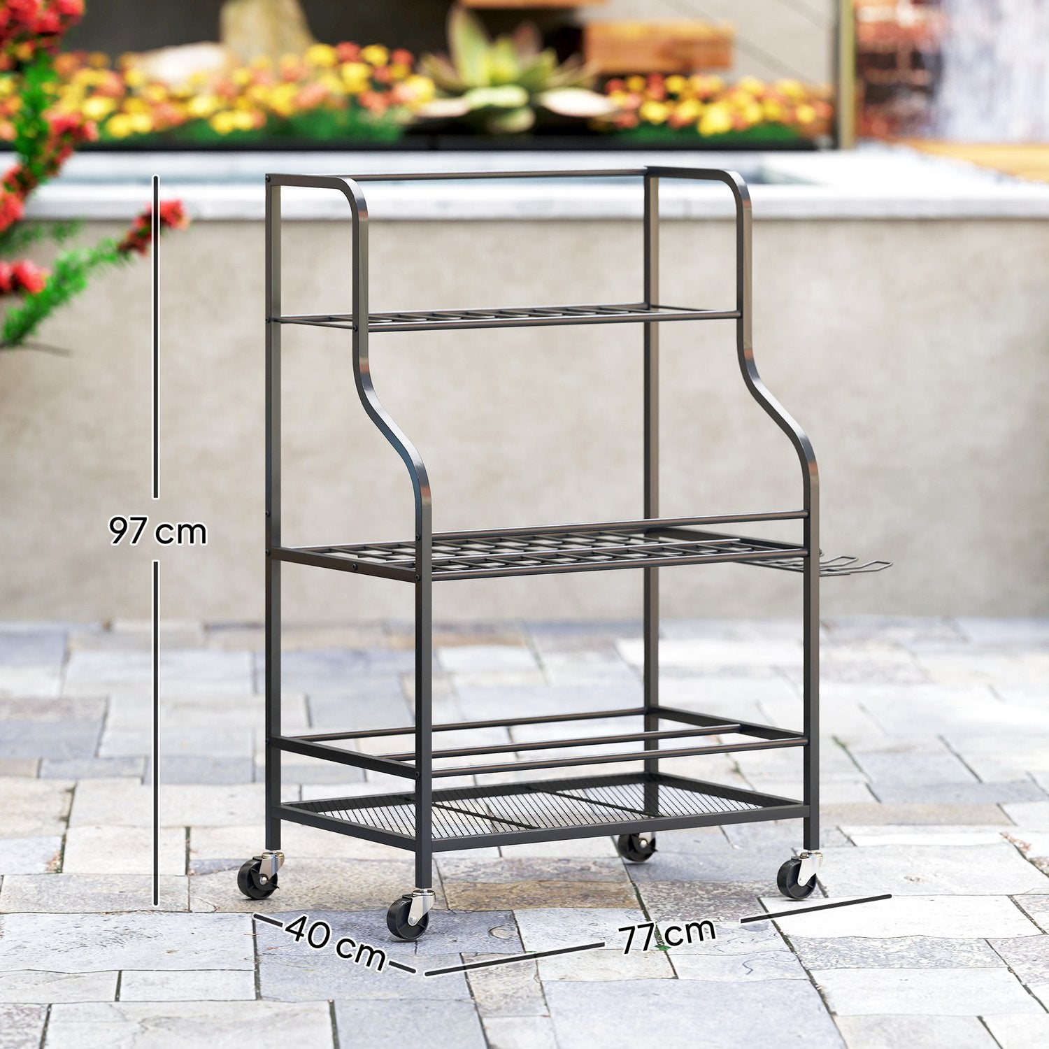Stojan na zahradní nářadí s háčky – 3 úrovně, nosnost 40 kg