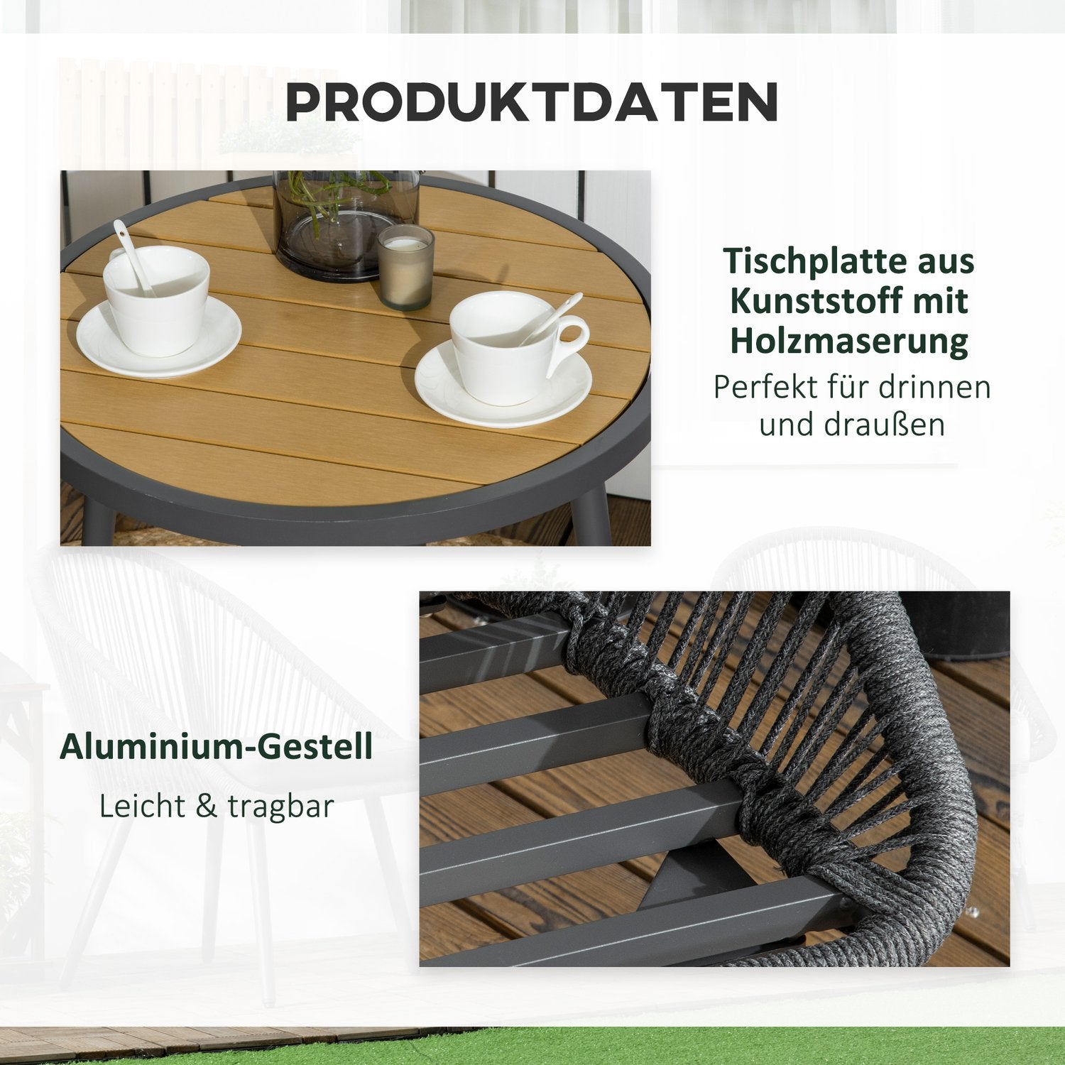 Trädgårdssittset i rotting för 2 med kuddar, mörkgrå