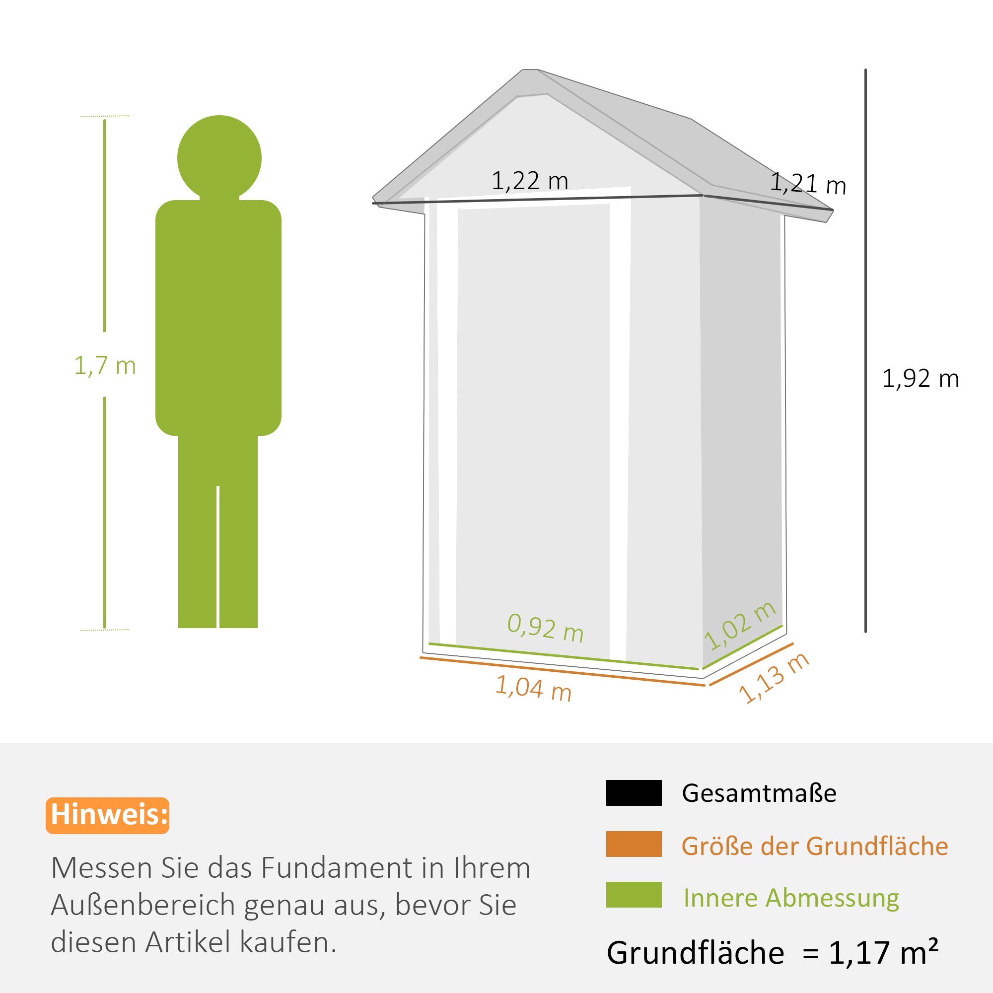 Trädgårdsskjul i metall med ventilation, lås, handskar, 1,17 m²
