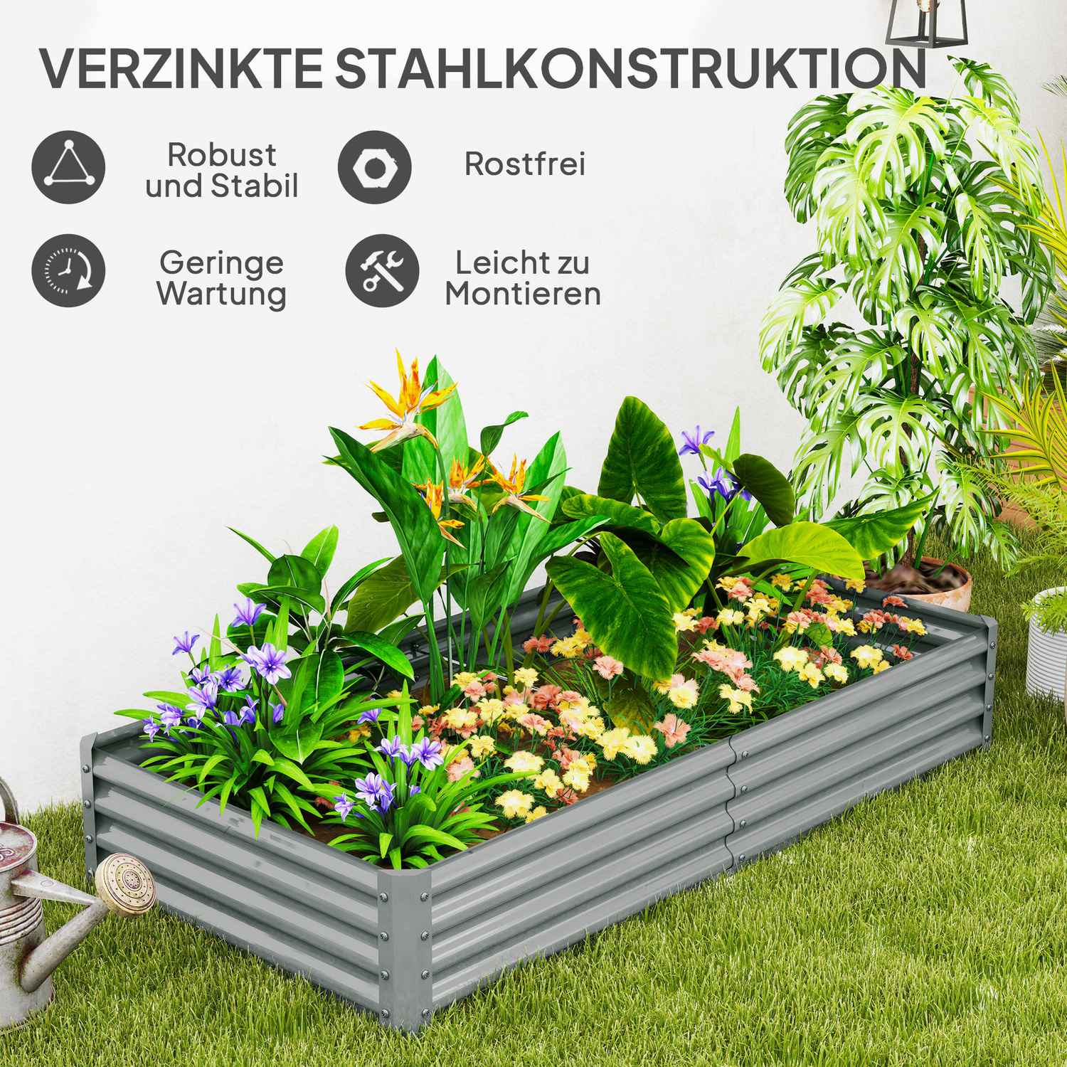 Trädgårdssäng i stål – rostsäker, väderbeständig, 180x90x30 cm