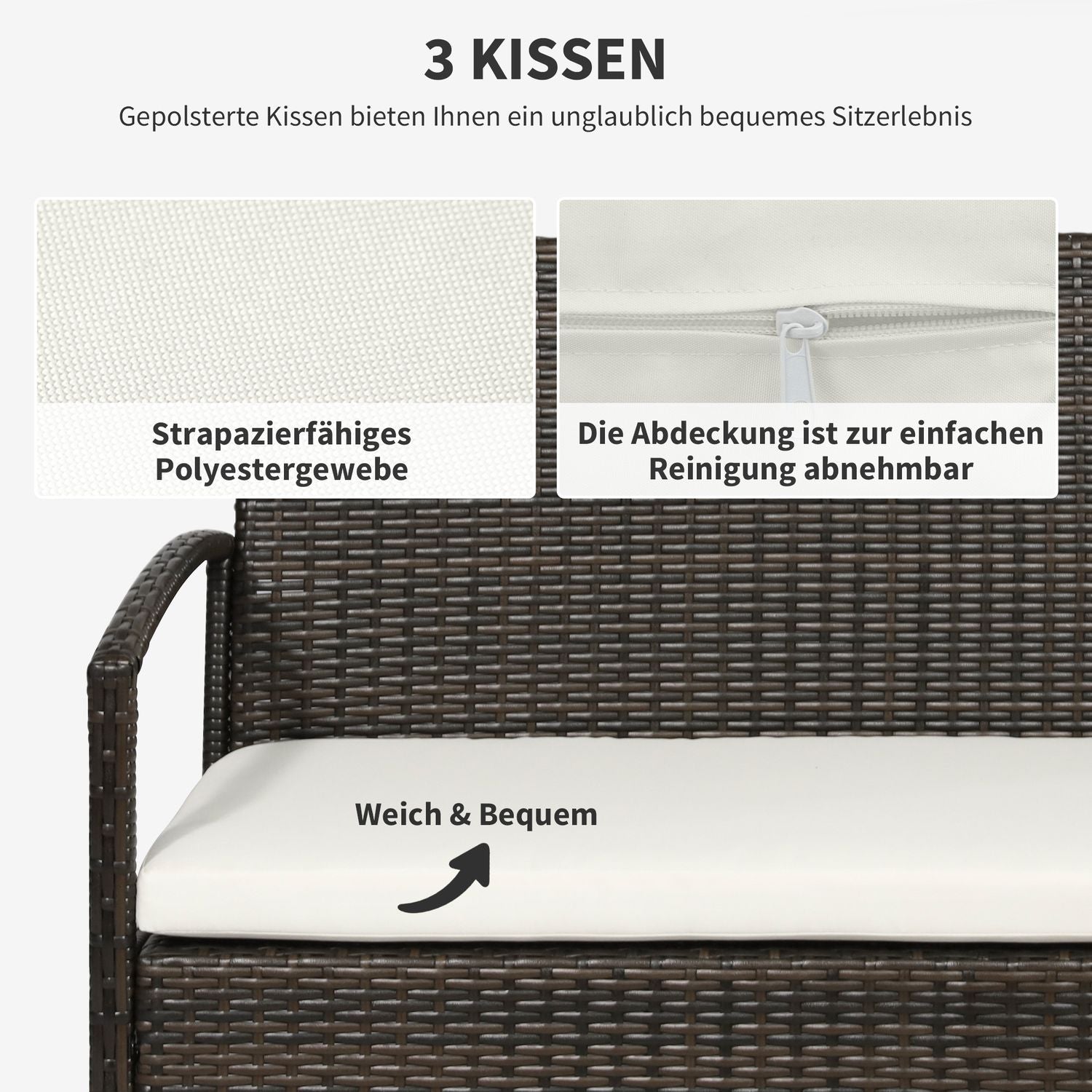 Trädgårdssoffset i 4 delar av polyrotting, brun & krämfärgad