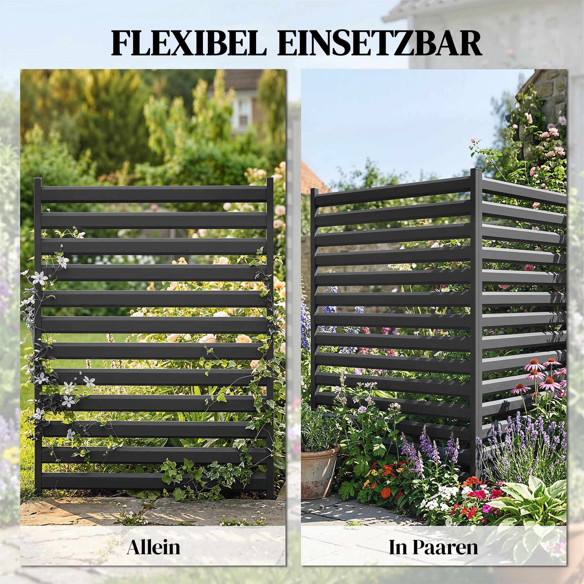 Trädgårdsstaketpaneler i metall, 91 x 152 cm, svart, 2-pack