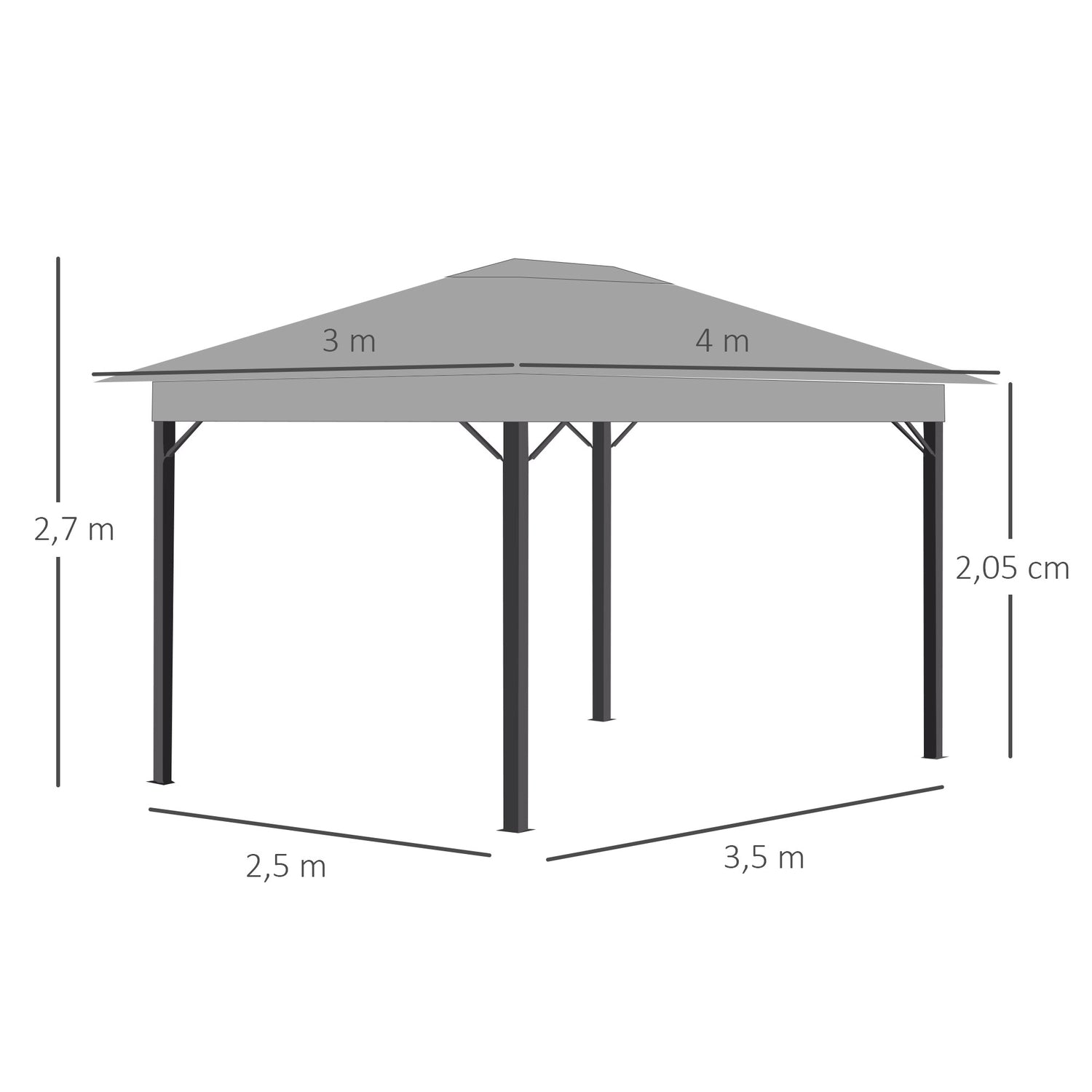 Trädgårdstälttält – 4x3m, grått, aluminiumram