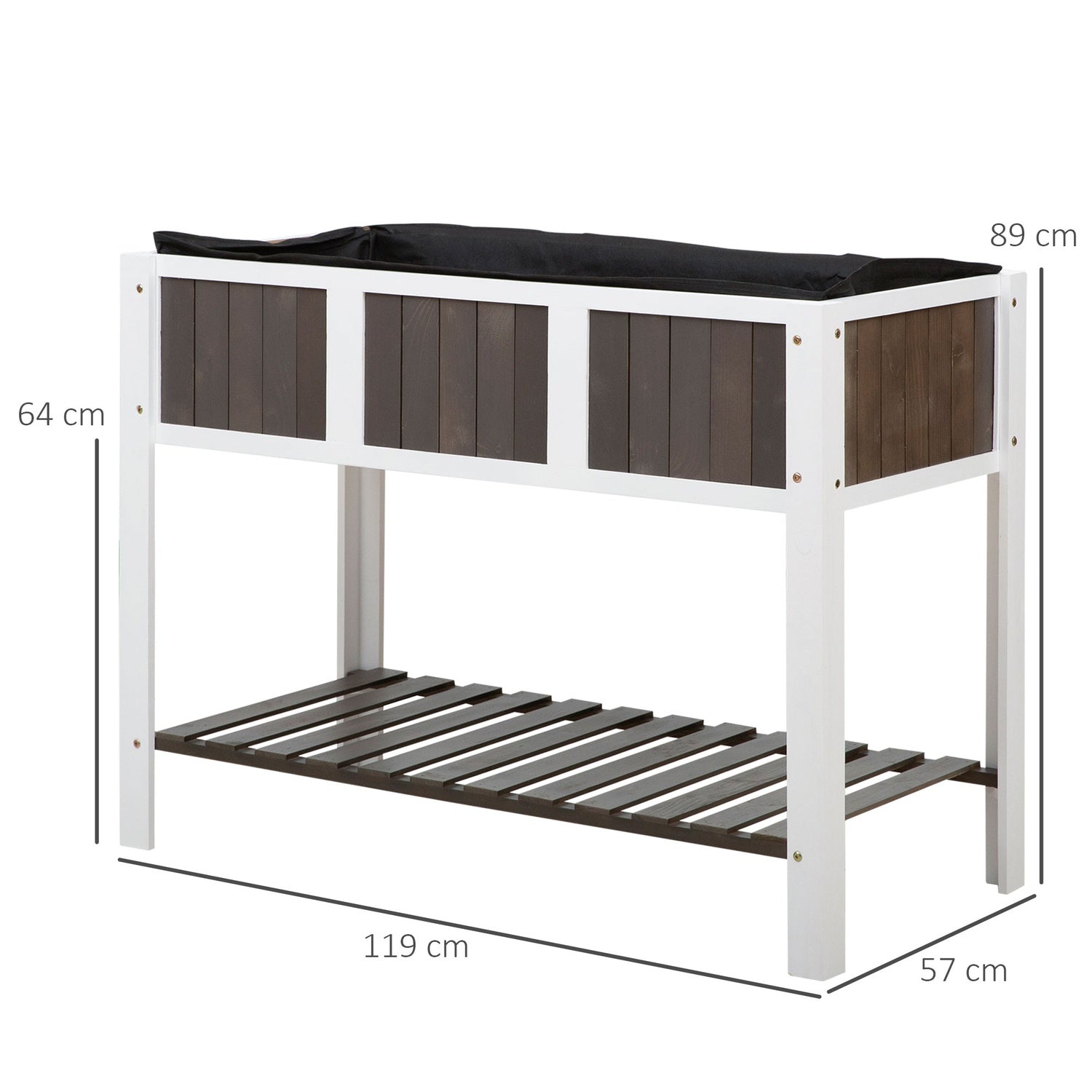 Trädgårdsväxtbord i trä med hylla – granträ, 119x57x89cm