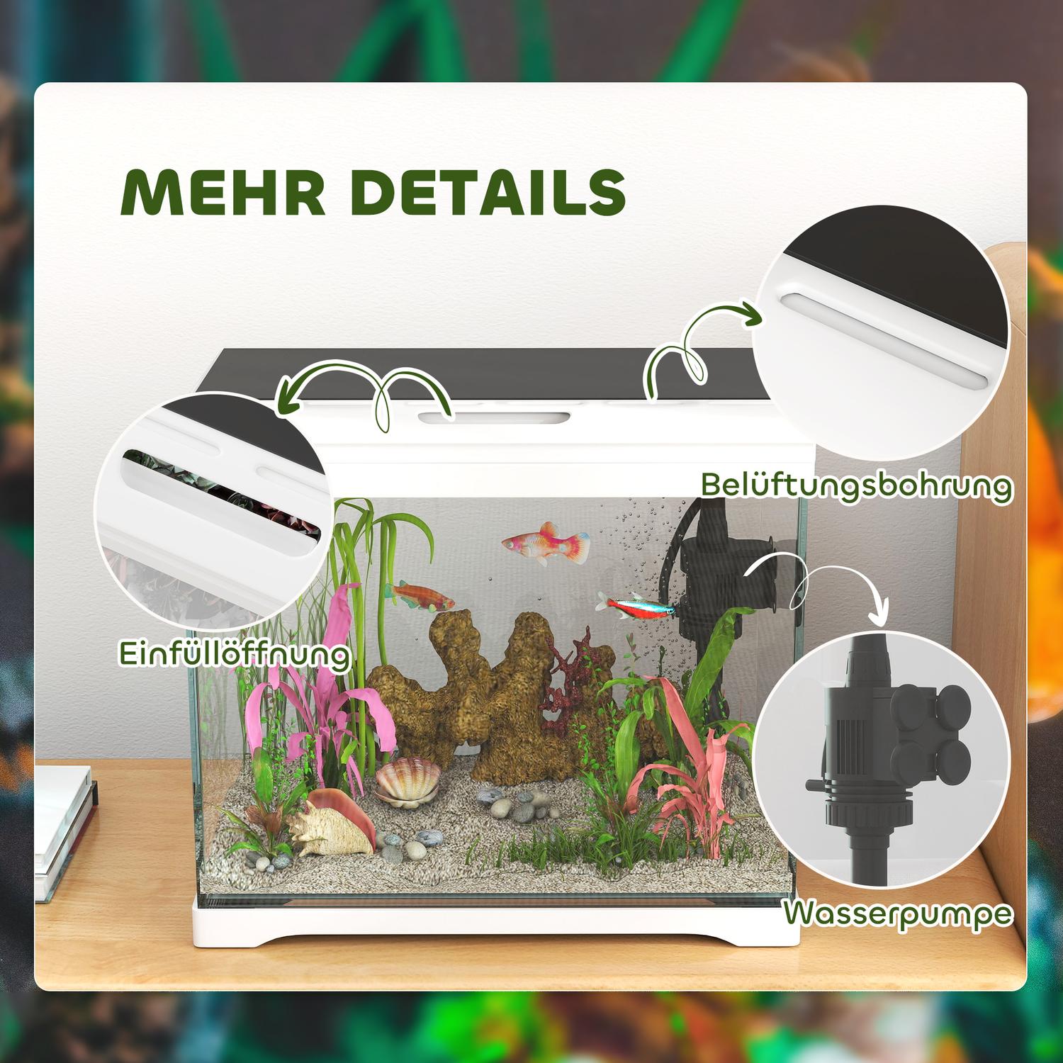 Akvárium Tropical Fish Tank s LED osvětlením, filtrem a čerpadlem, 17L, bílé