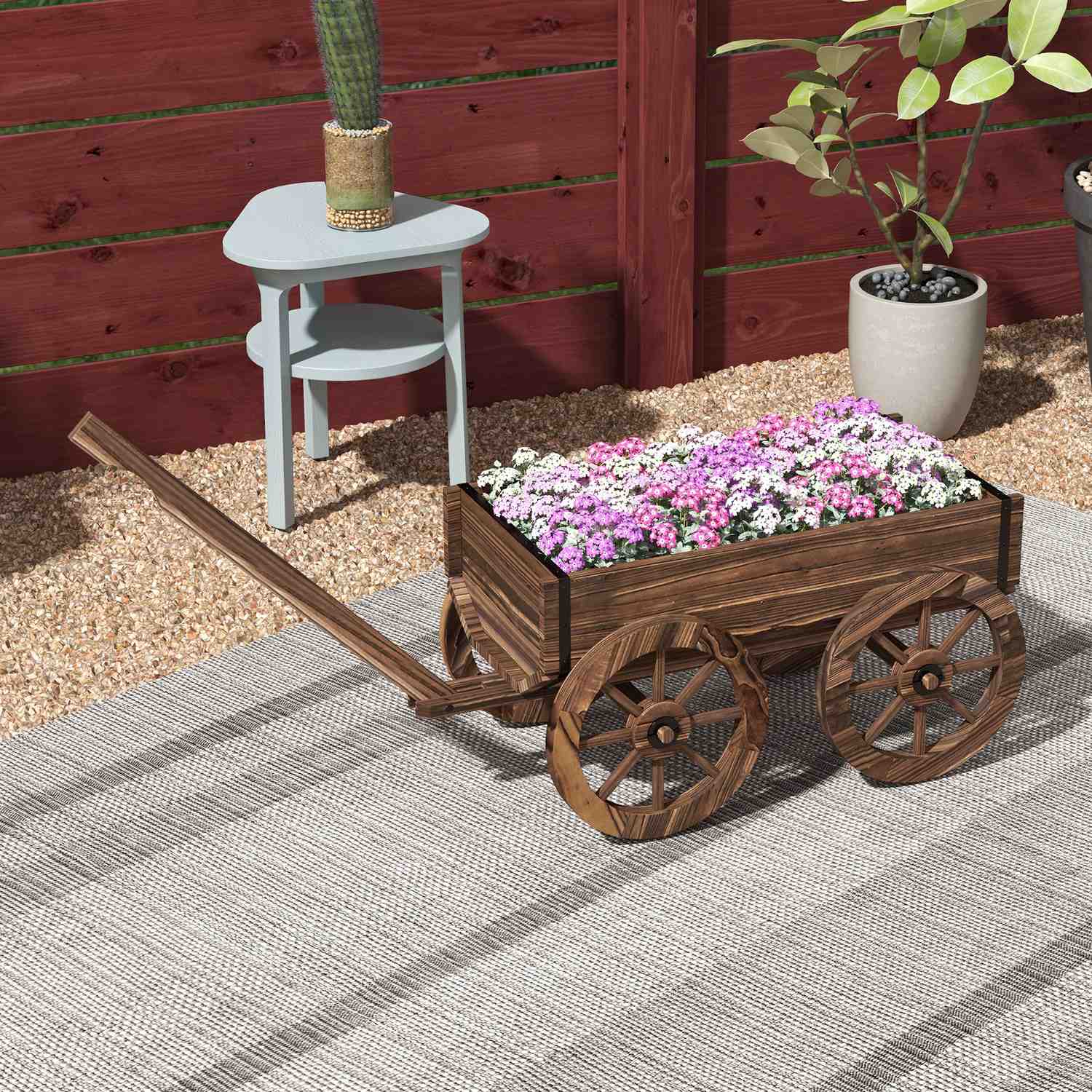 Trävagn Blomlåda, Trädgårdskruka, 30 Kg Kapacitet