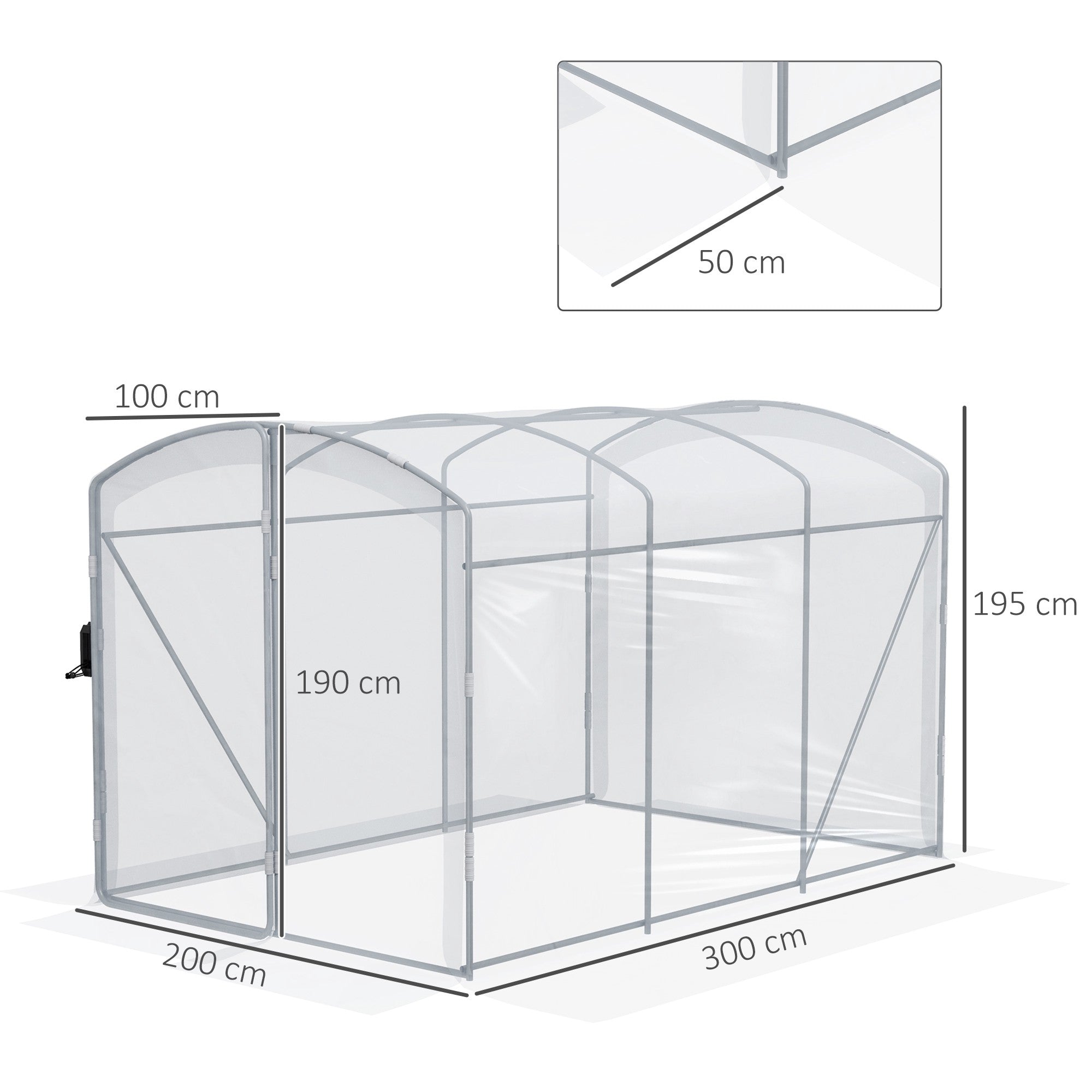 Tunnelväxthus för inträde, transparent lock, 3x2x2m