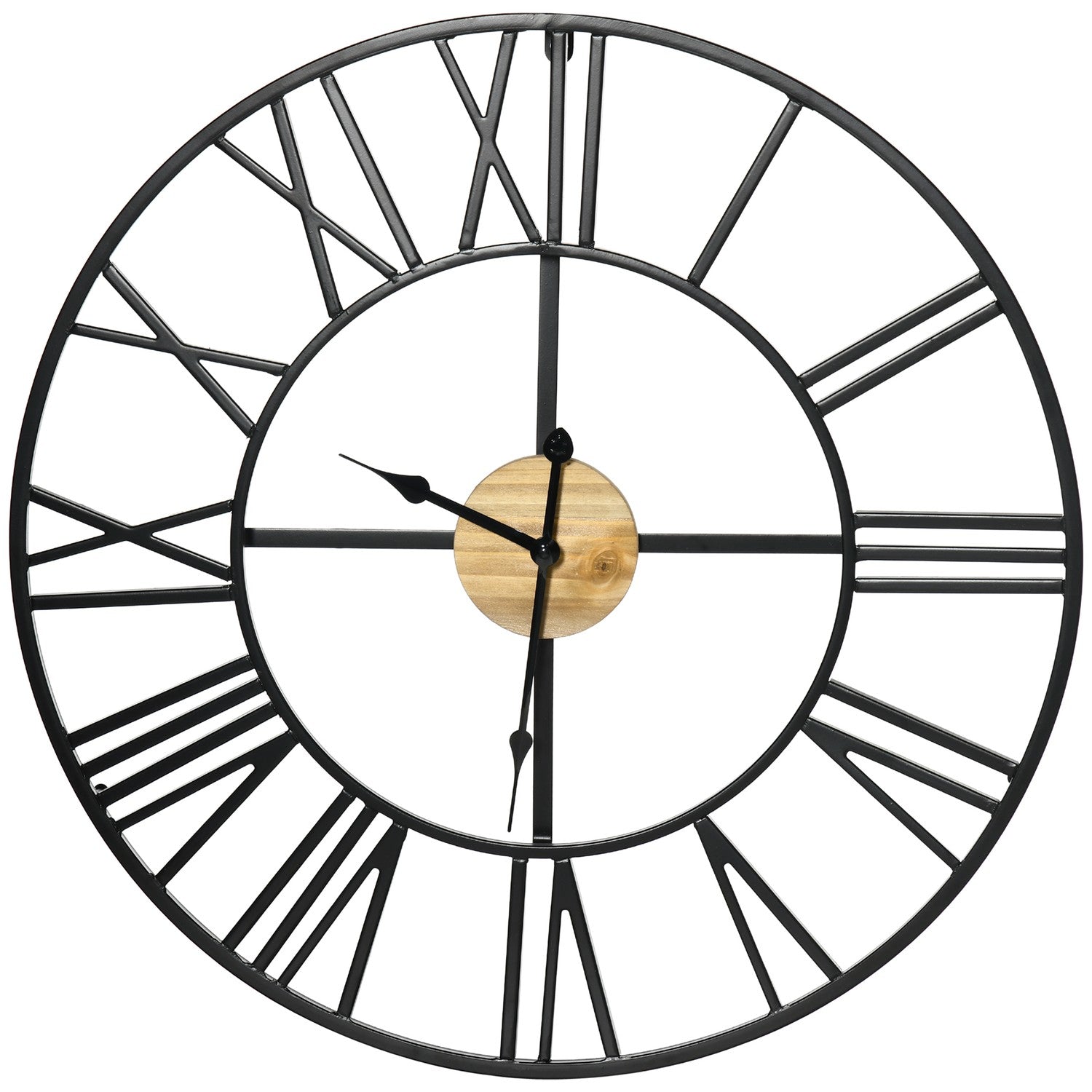 Tyst vintage 60 cm metall väggklocka, romerska siffror