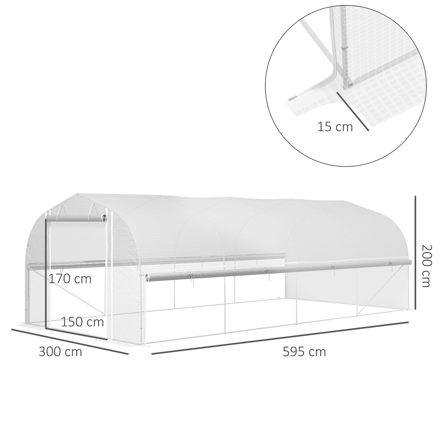UV odolný skleník 6x3x2m, rolovací boční stěny, ocelová konstrukce