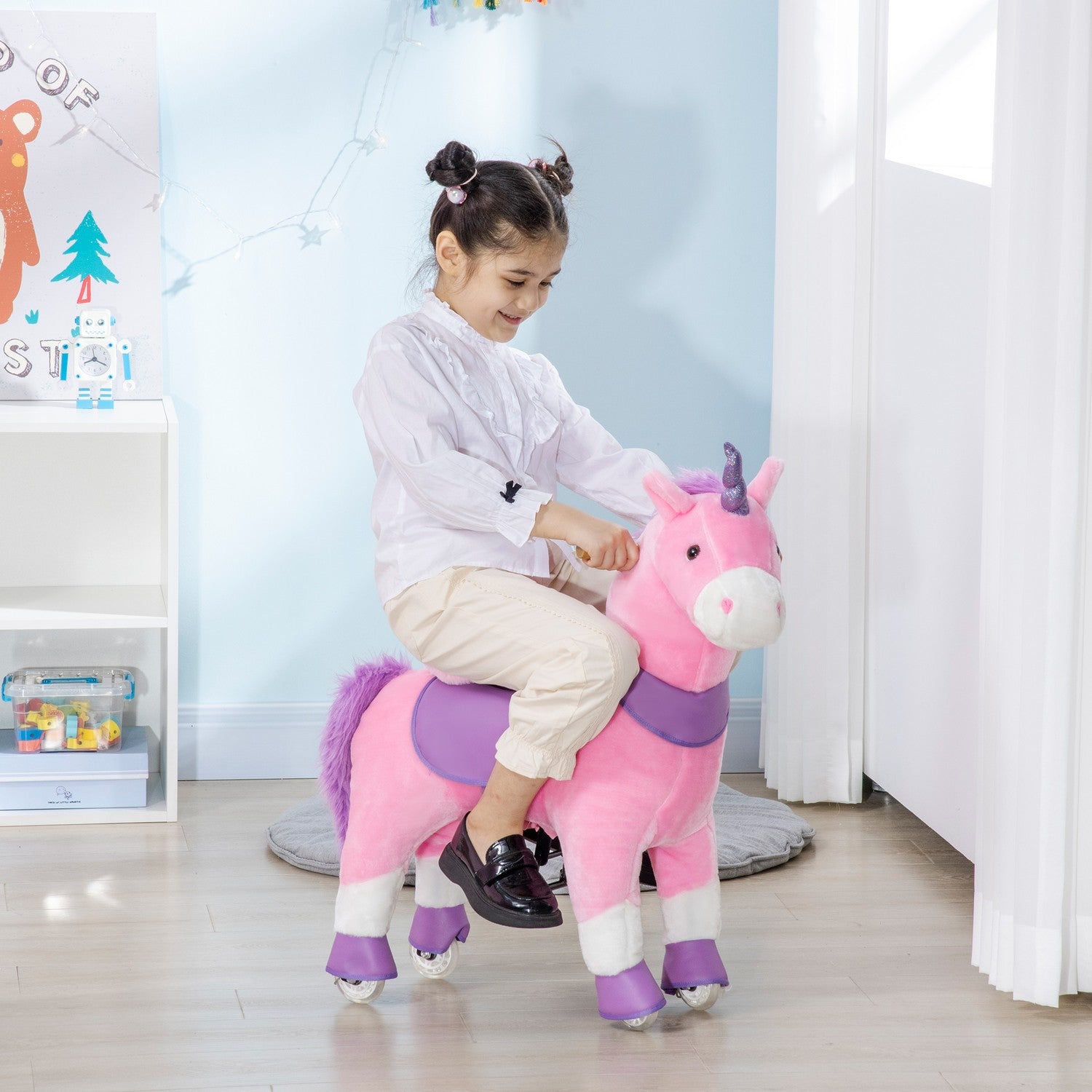 Unicorn gunghäst med vadderad sadel, 4 hjul, rosa