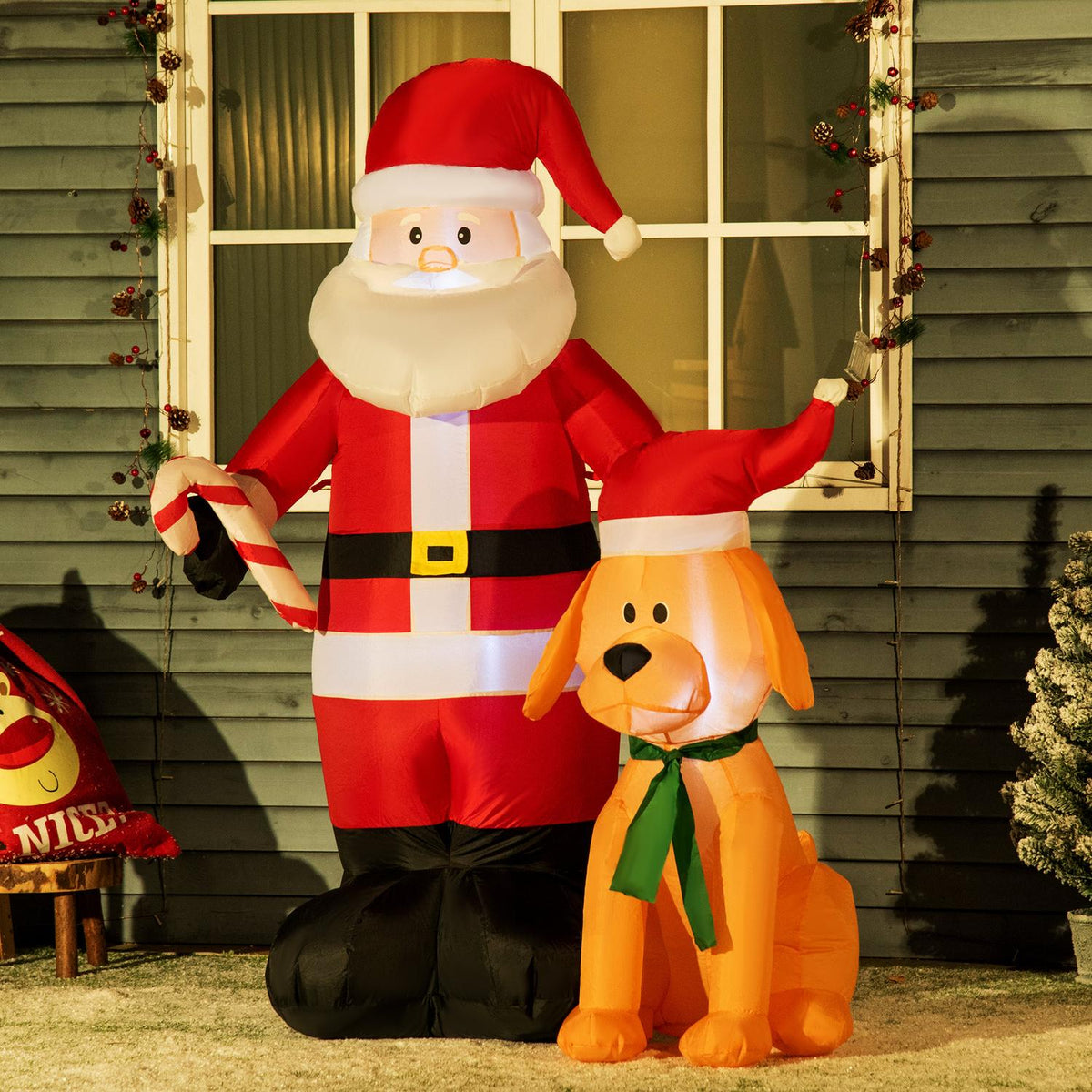 Nafukovací Santa 157 cm se psem, LED světla, voděodolný