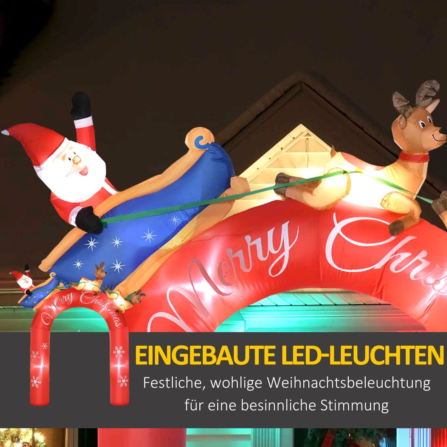 Uppblåsbar 270 cm julvalv med tomte och LED-ljus