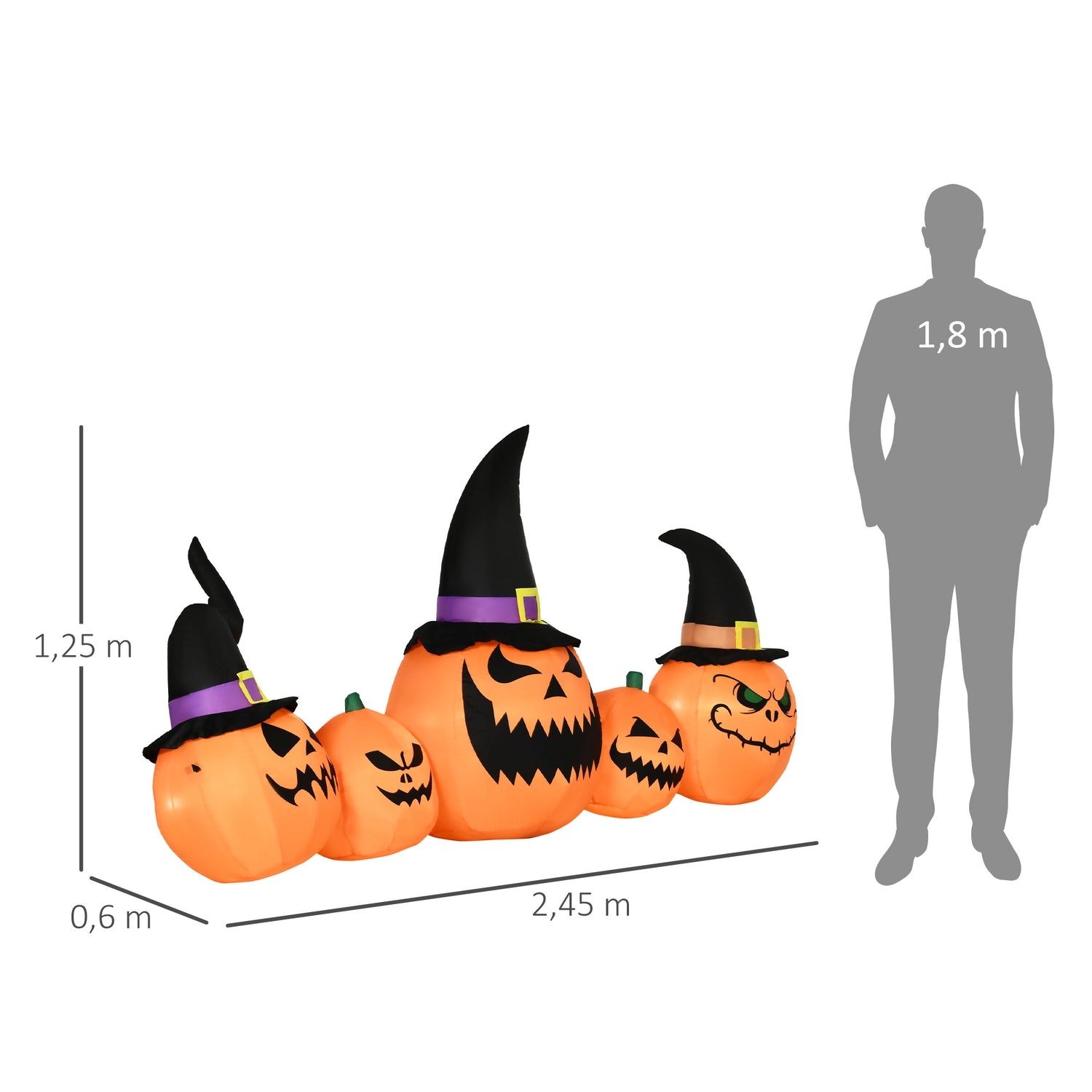 Uppblåsbar Halloween-pumpa med häxhatt och LED-lampor
