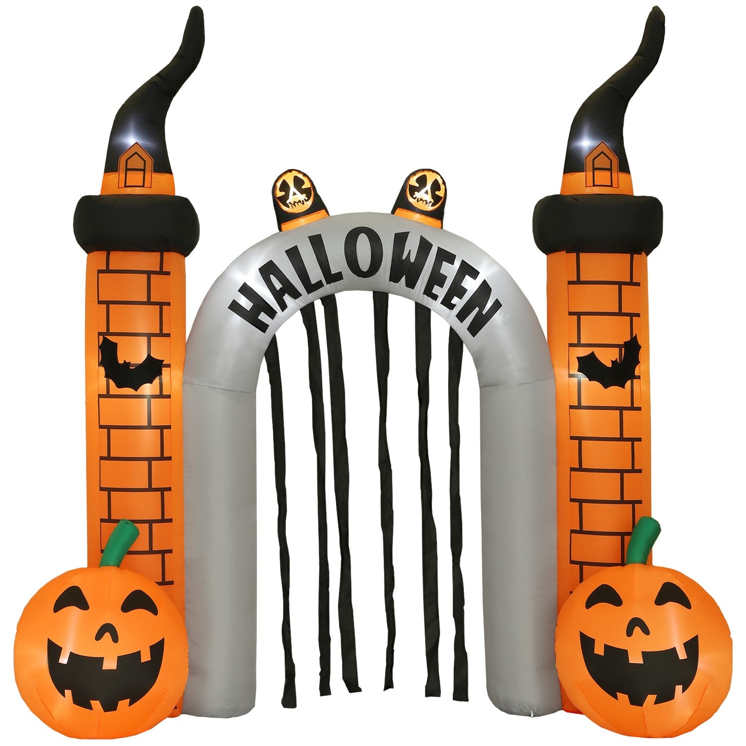 Uppblåsbar Halloween-valv, pumpadesign, lysdioder, pålar