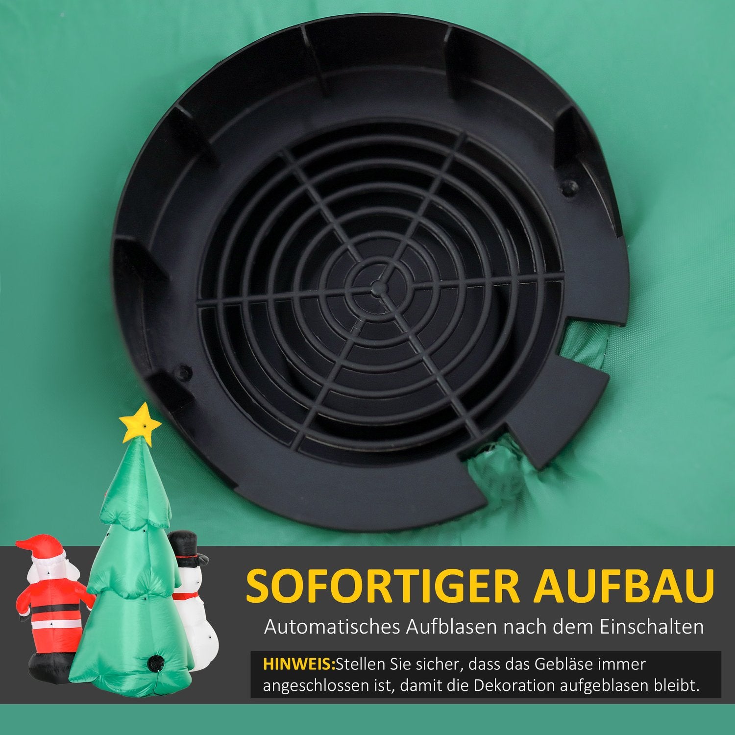 Uppblåsbar LED julgran med snögubbe, 185 cm polyester