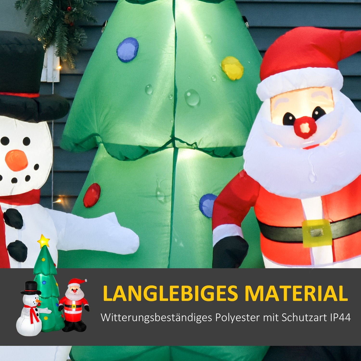 Uppblåsbar LED julgran med snögubbe, 185 cm polyester