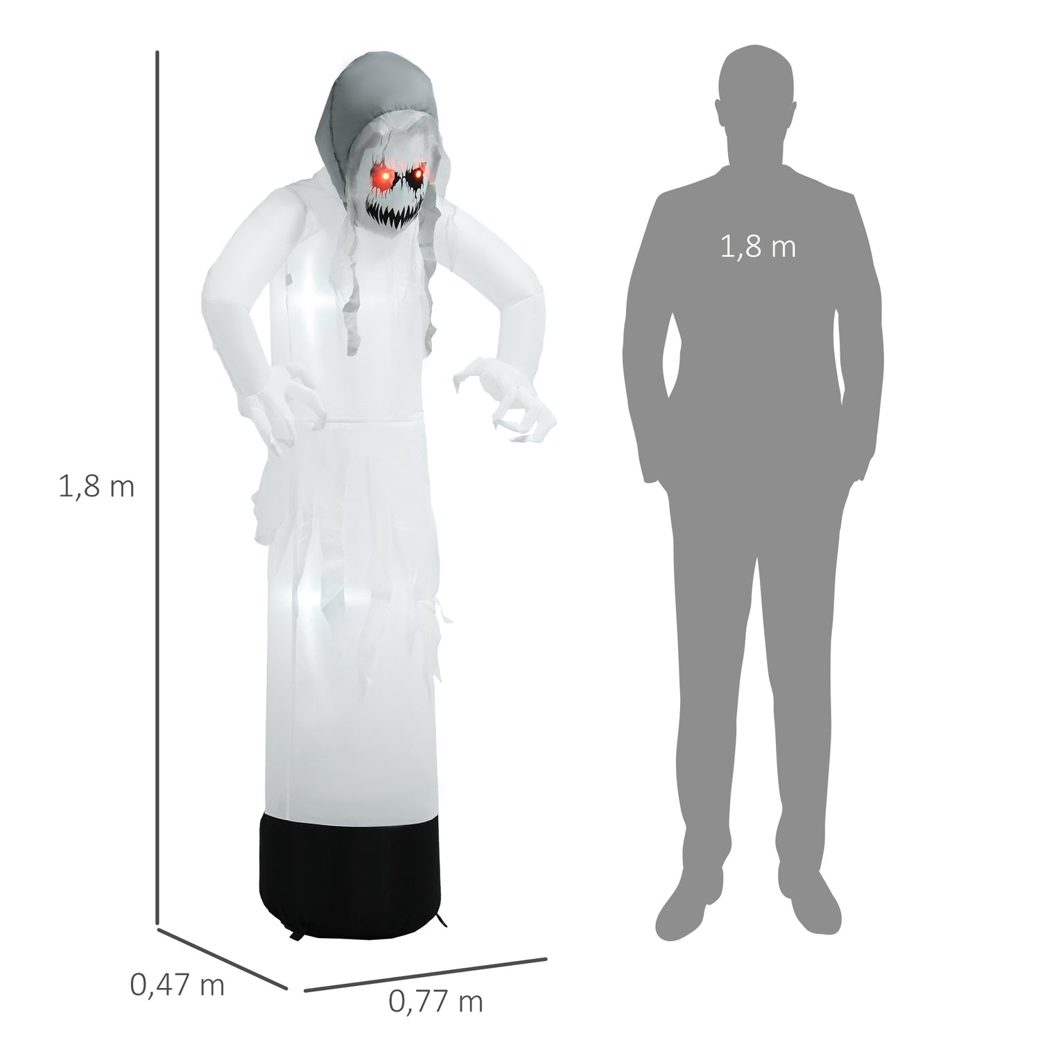 Nafukovací halloweenská dekorace Bílá čarodějnice s LED osvětlením
