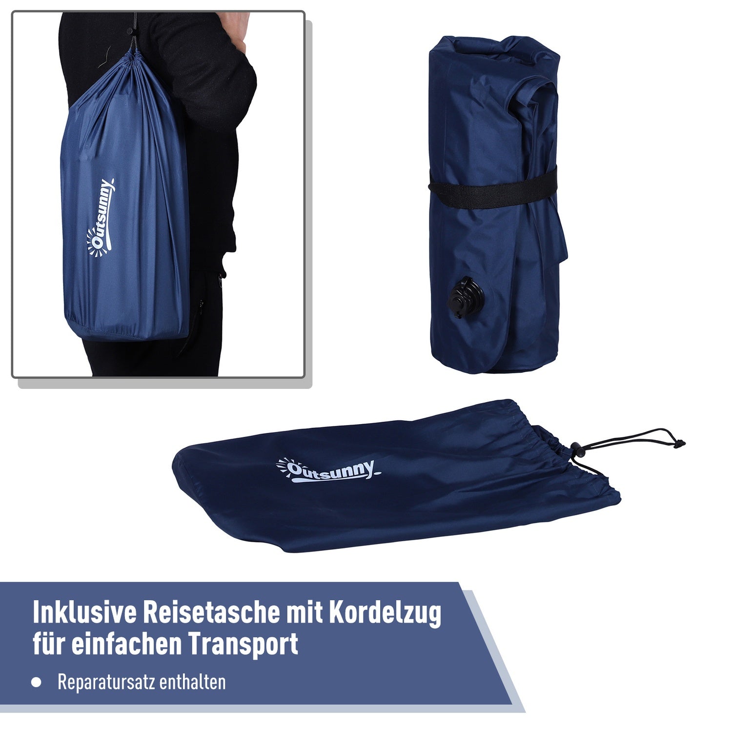 Uppblåsbar campingmadrass – Marinblå, Pvc, 195x138x10 cm