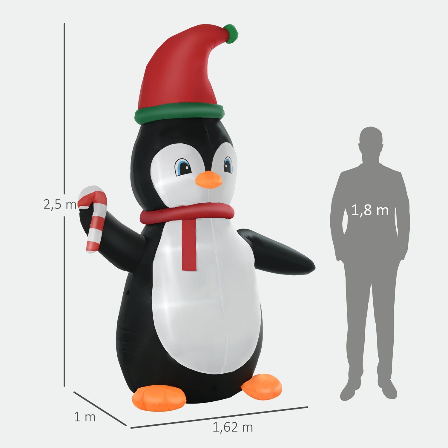 Uppblåsbar julpingvin, 2,5 m, 3 LED-lampor