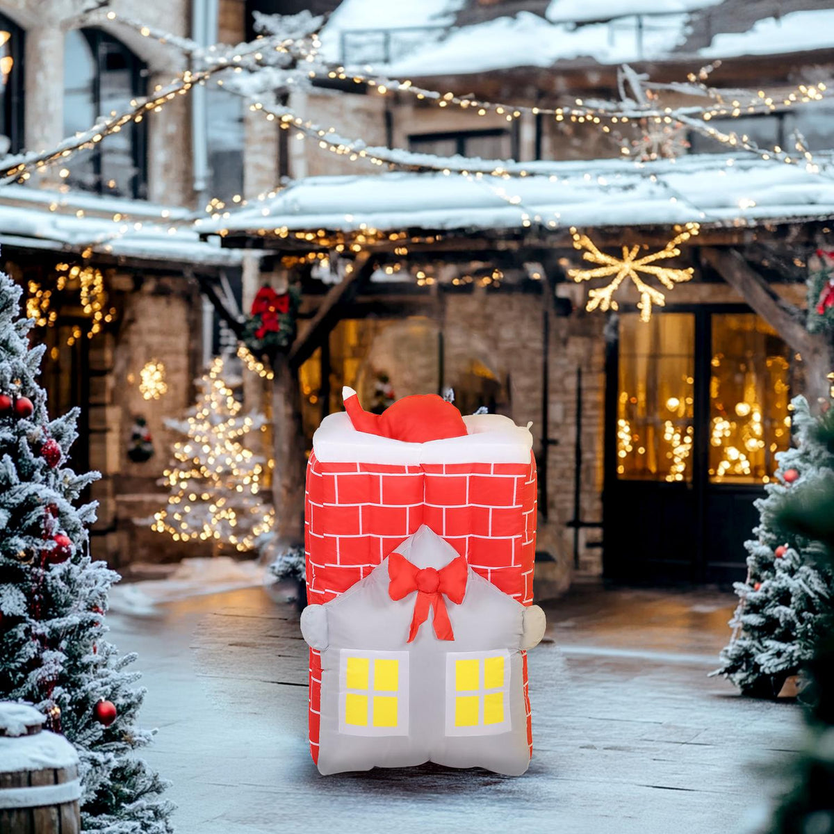 Nafukovací Santa Claus v komíně s LED světly a ventilátorem
