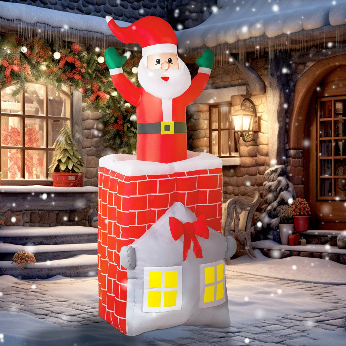 Nafukovací Santa Claus v komíně s LED světly a ventilátorem
