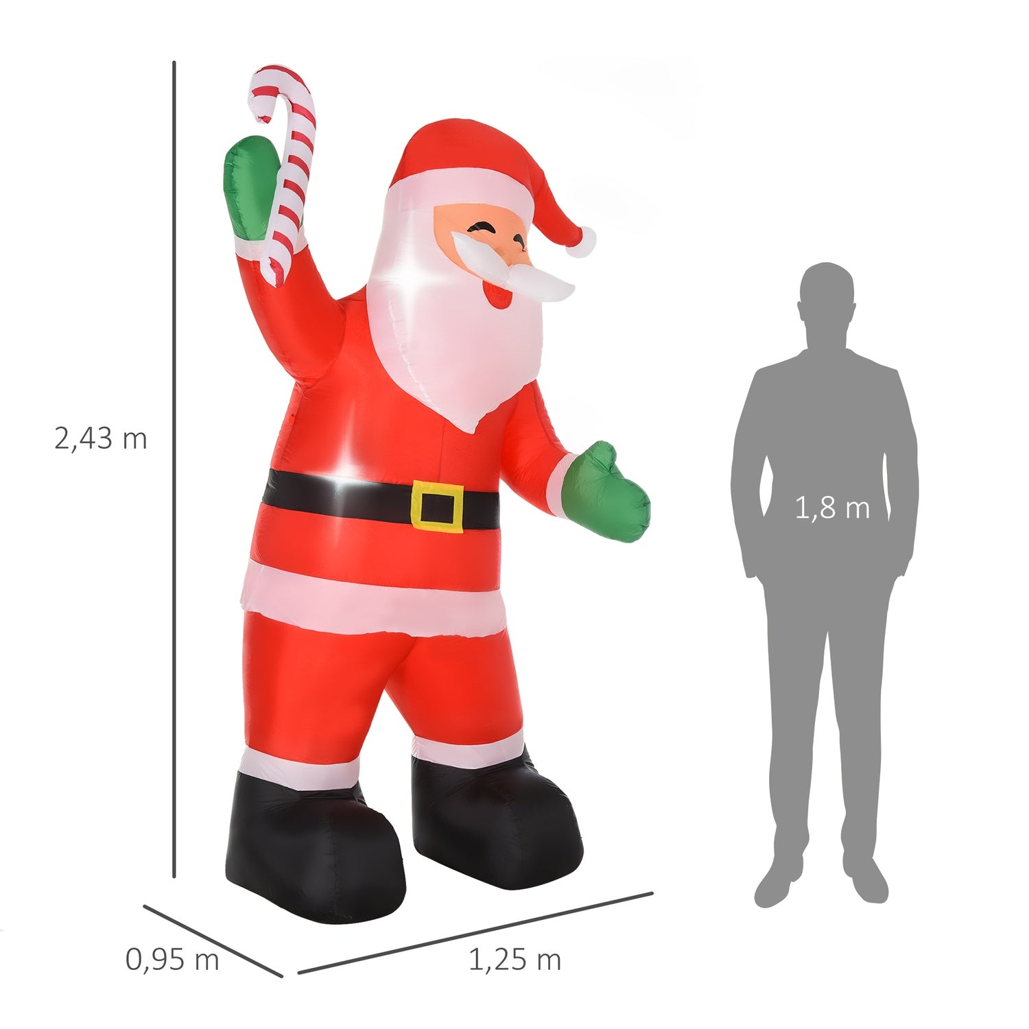 Uppblåsbar jultomte med LED-ljus, 243cm