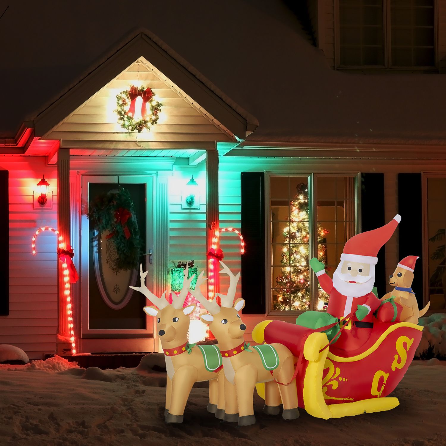 Uppblåsbar jultomte med släde och LED-ljus 230cm