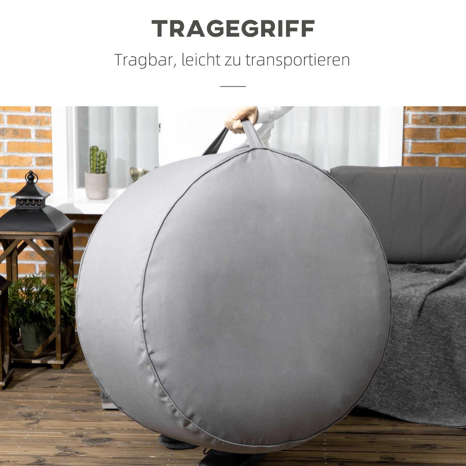 Uppblåsbar ottomansk fotpall, mörkgrå, 150 kg kapacitet