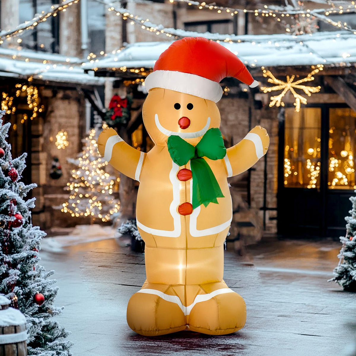 Nafukovací perníkový mužíček s LED světly, venkovní dekorace, 183 cm