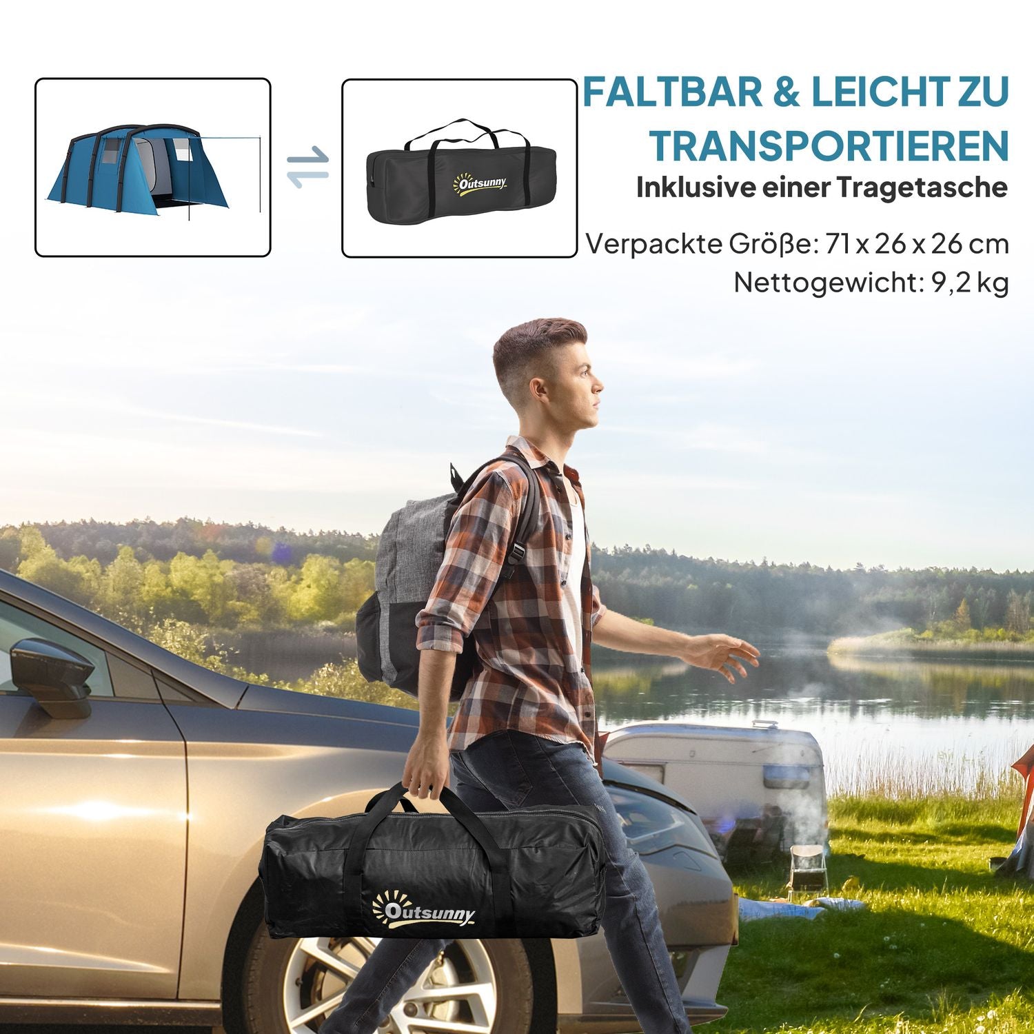 Nafukovací kempingový stan pro 3–6 osob, UV50+, větruodolný, pro 3 roční období