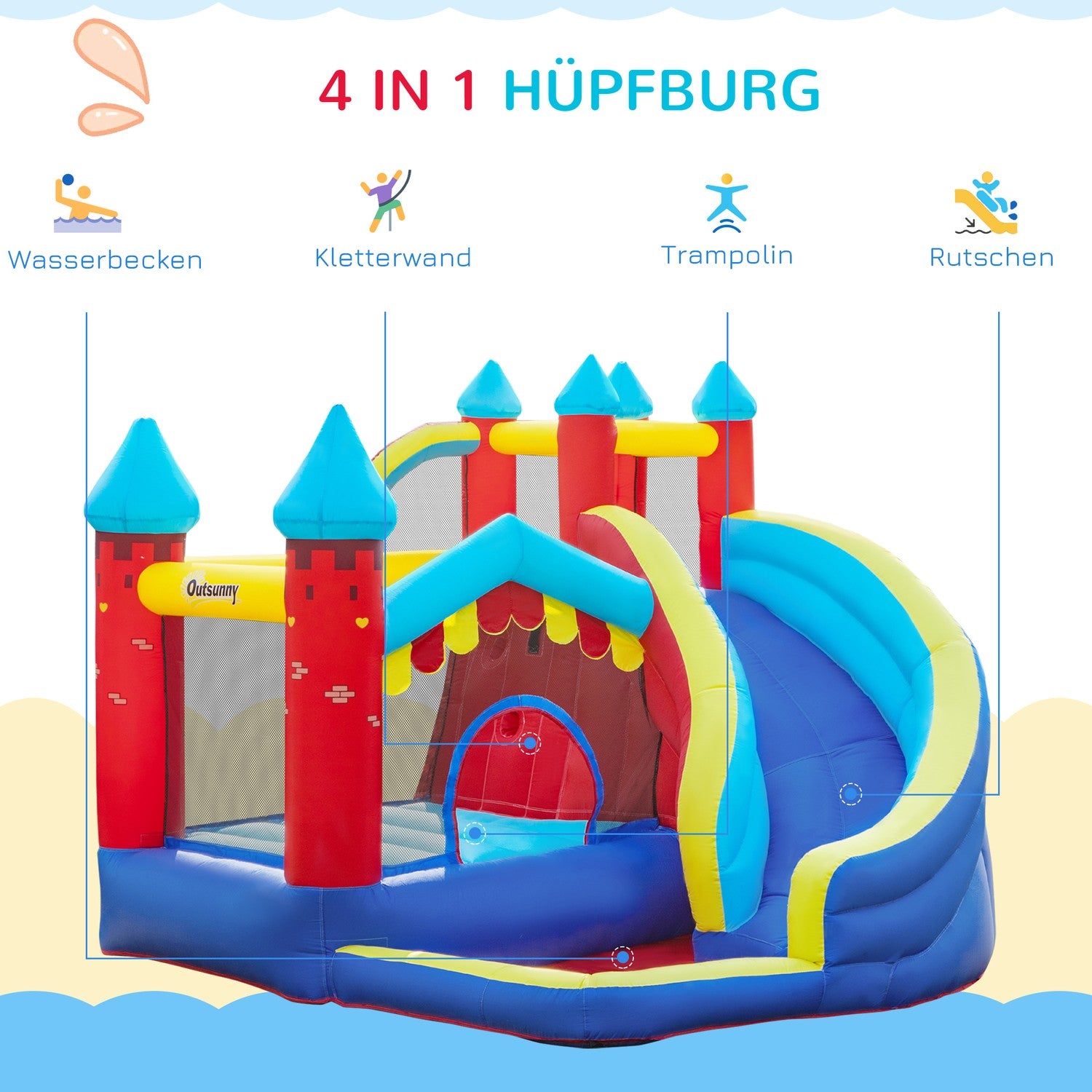 Uppblåsbart hoppborg med rutschkana och bollgrop för barn