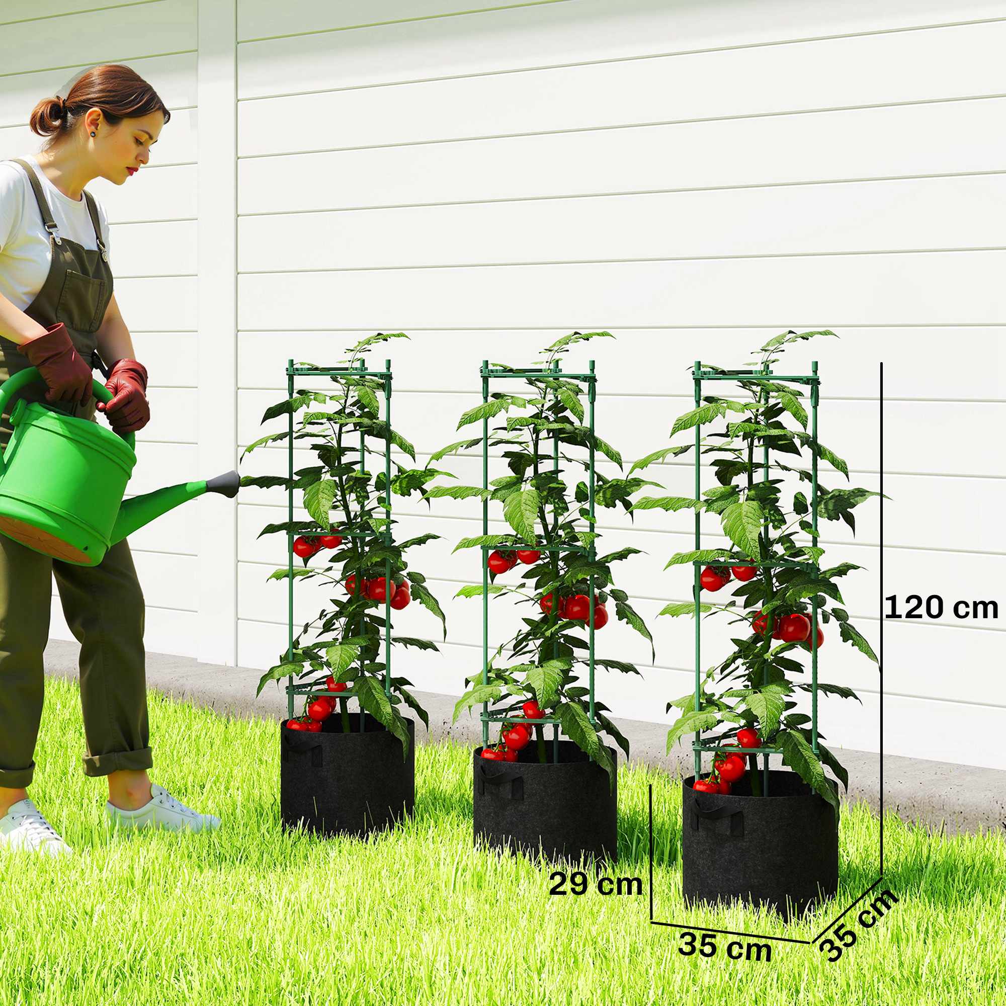 Upphöjda odlingsbäddar med spaljé, 3-pack, 83,7 l, 35 x 35 x 120 cm