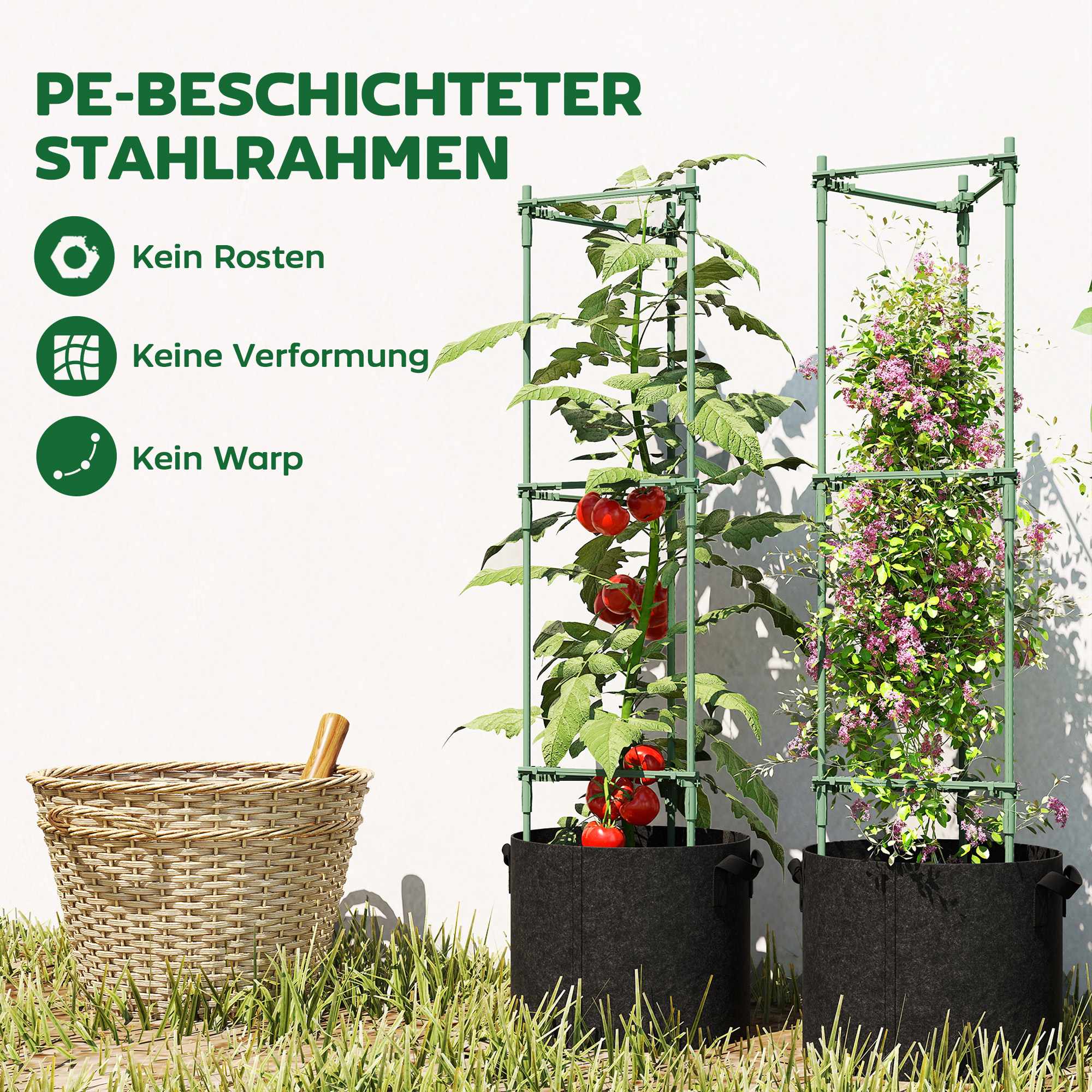 Upphöjda odlingsbäddar med spaljé, 3-pack, 83,7 l, 35 x 35 x 120 cm