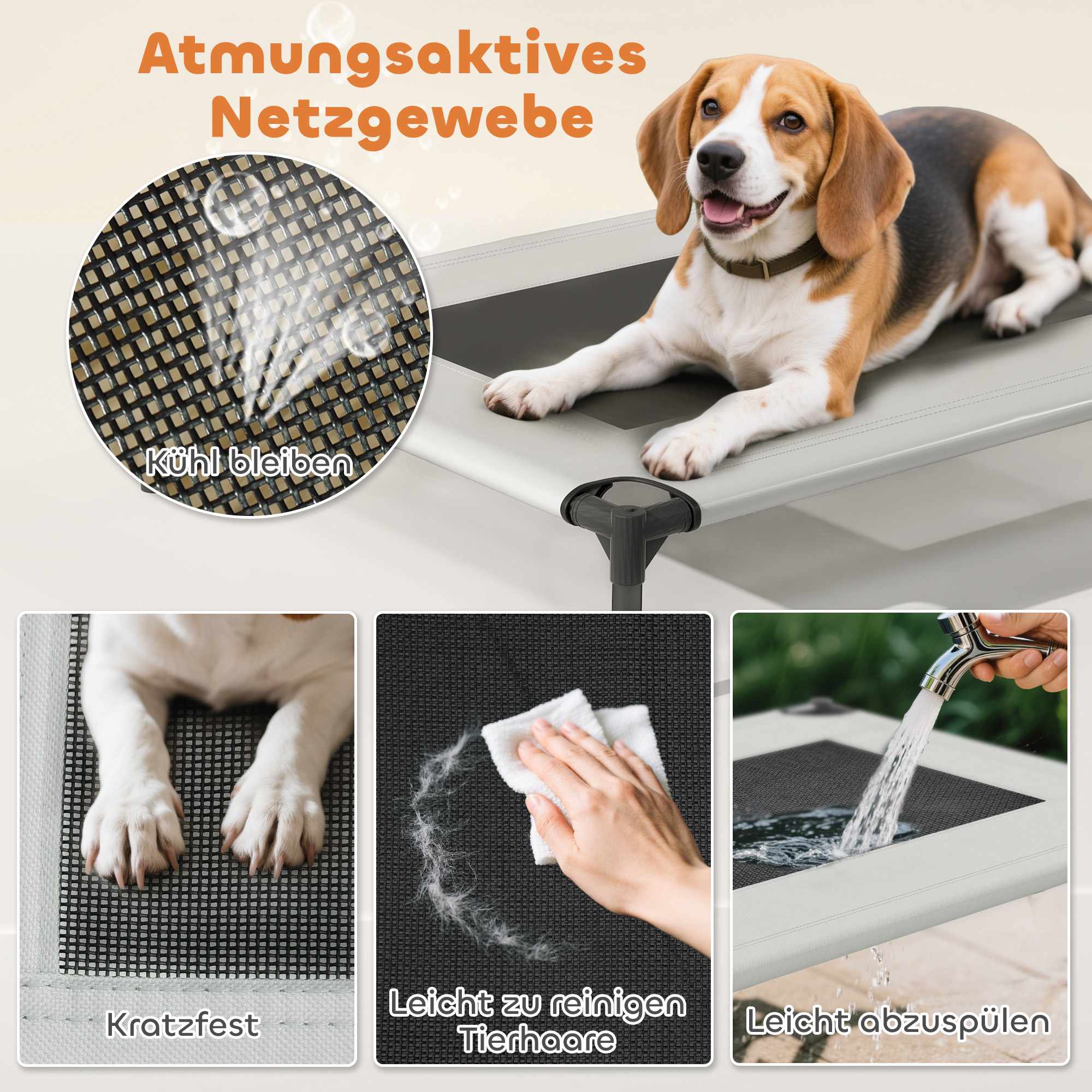 Upphöjd hundbädd med tak, ventilerande nät, bärbar