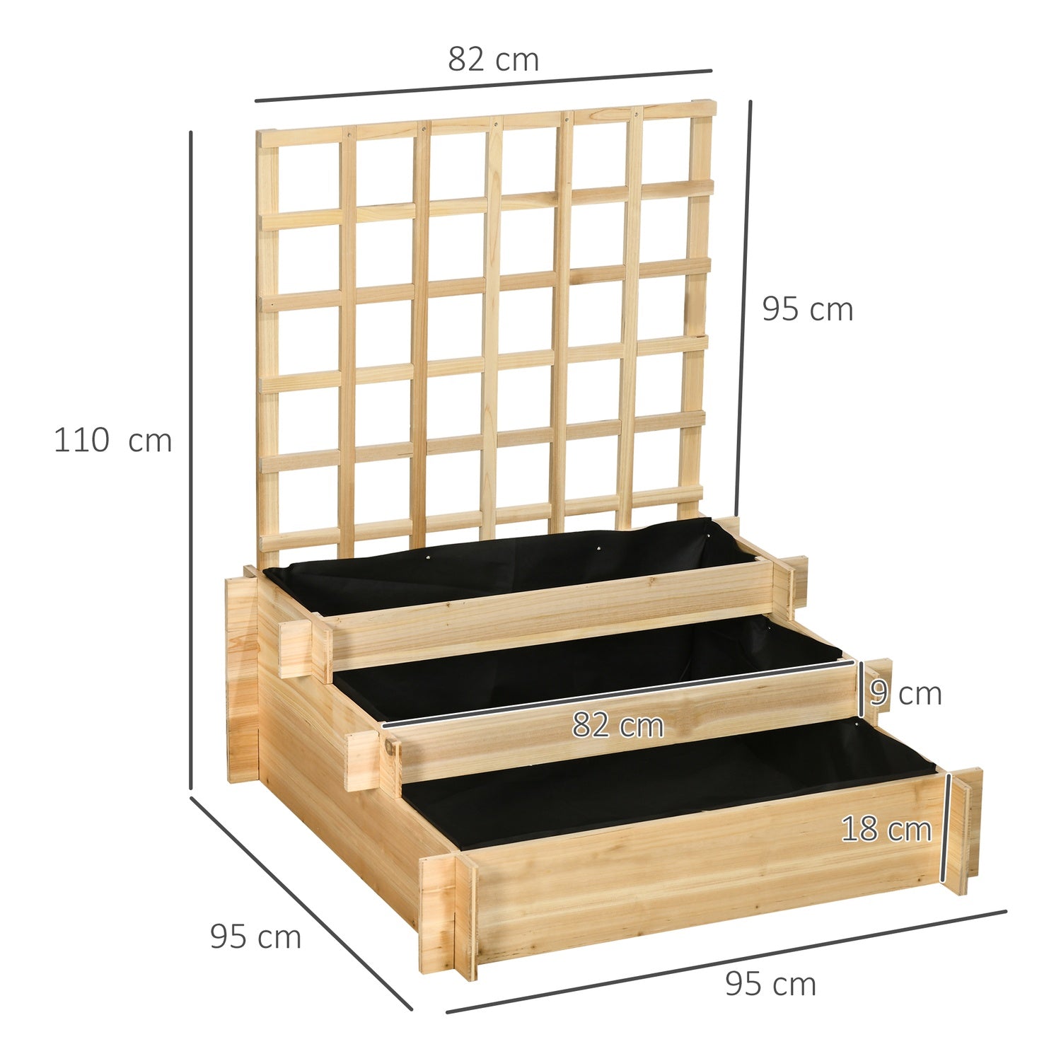 Upphöjd planteringslåda i trä med spaljé – 95 x 95 x 110 cm