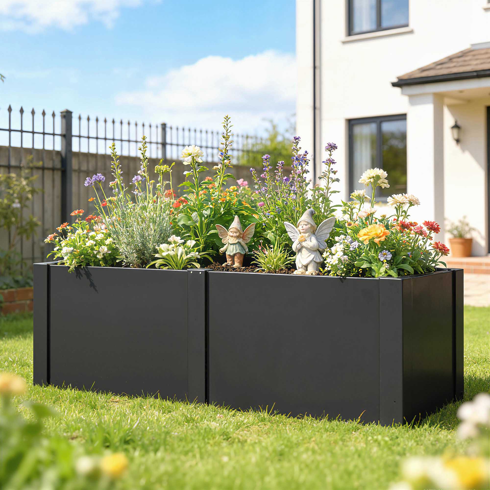 Upphöjd trädgårdsbädd i galvaniserat stål, 150x53x55 cm, svart