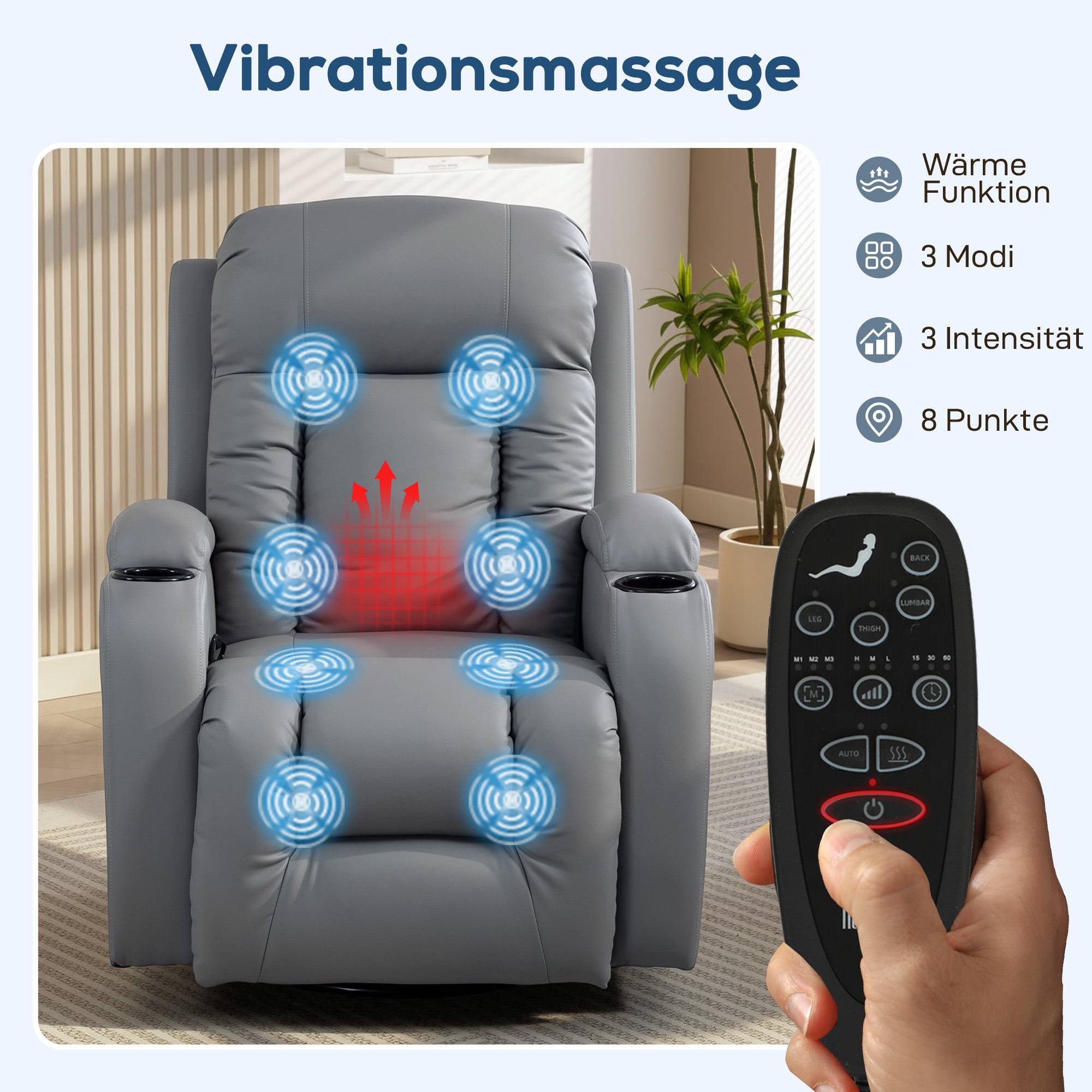 Uppvärmd massagefåtölj med vrid- och gungfunktion