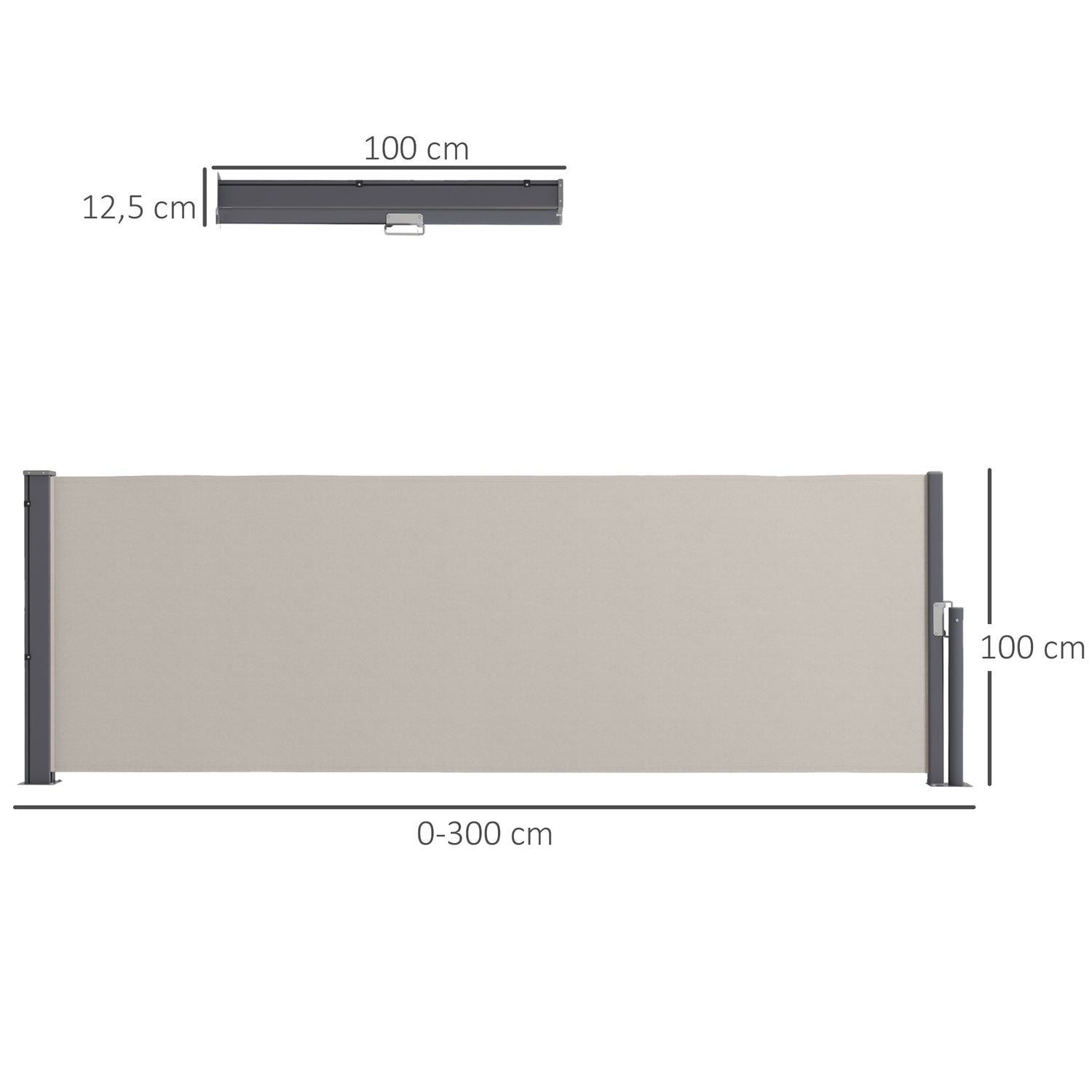 Výsuvná světle šedá zahradní markýza 300x100cm, s UV ochranou a ochranou proti větru
